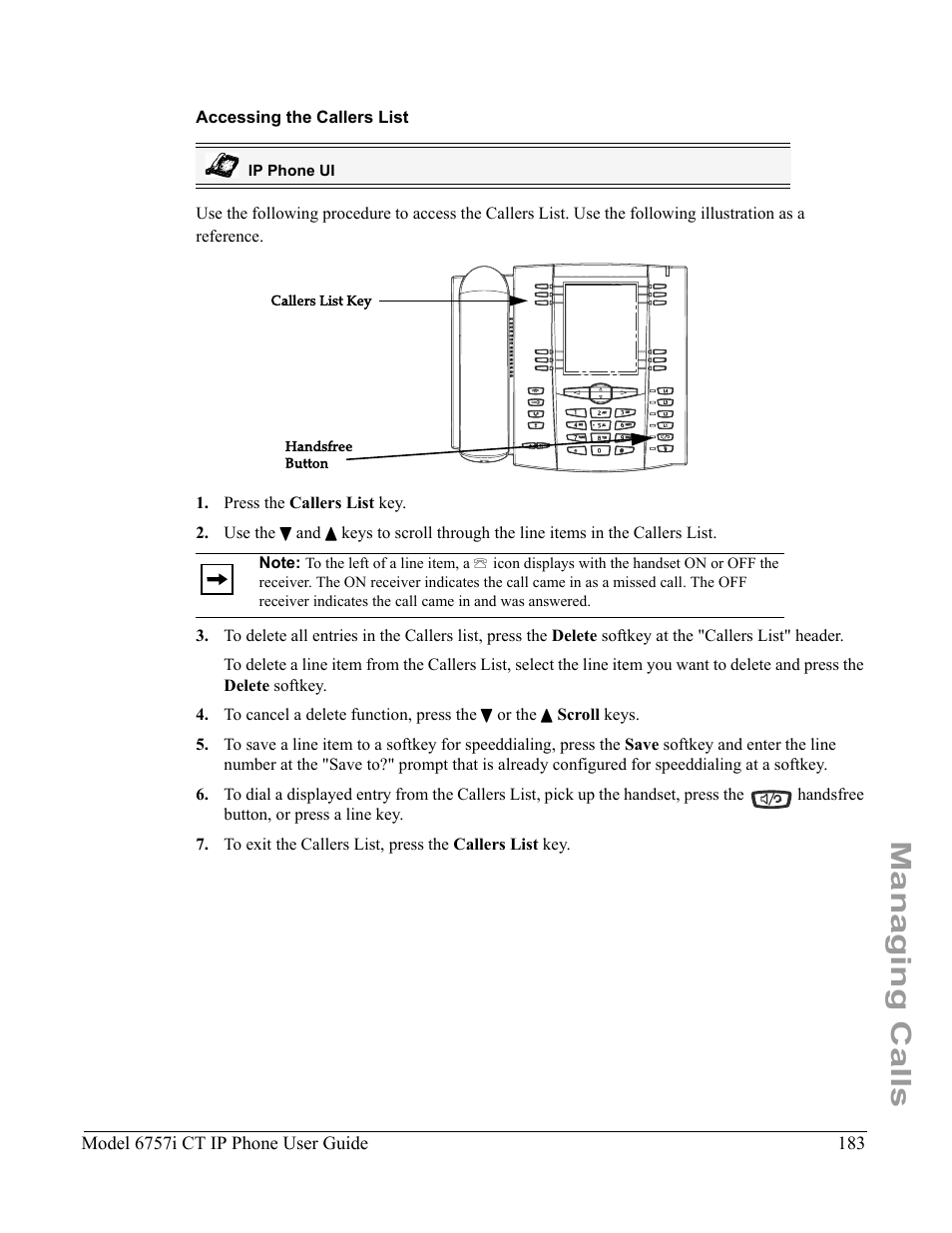 Accessing the callers list, Managing calls | Aastra Telecom 6757I CT User Manual | Page 193 / 310