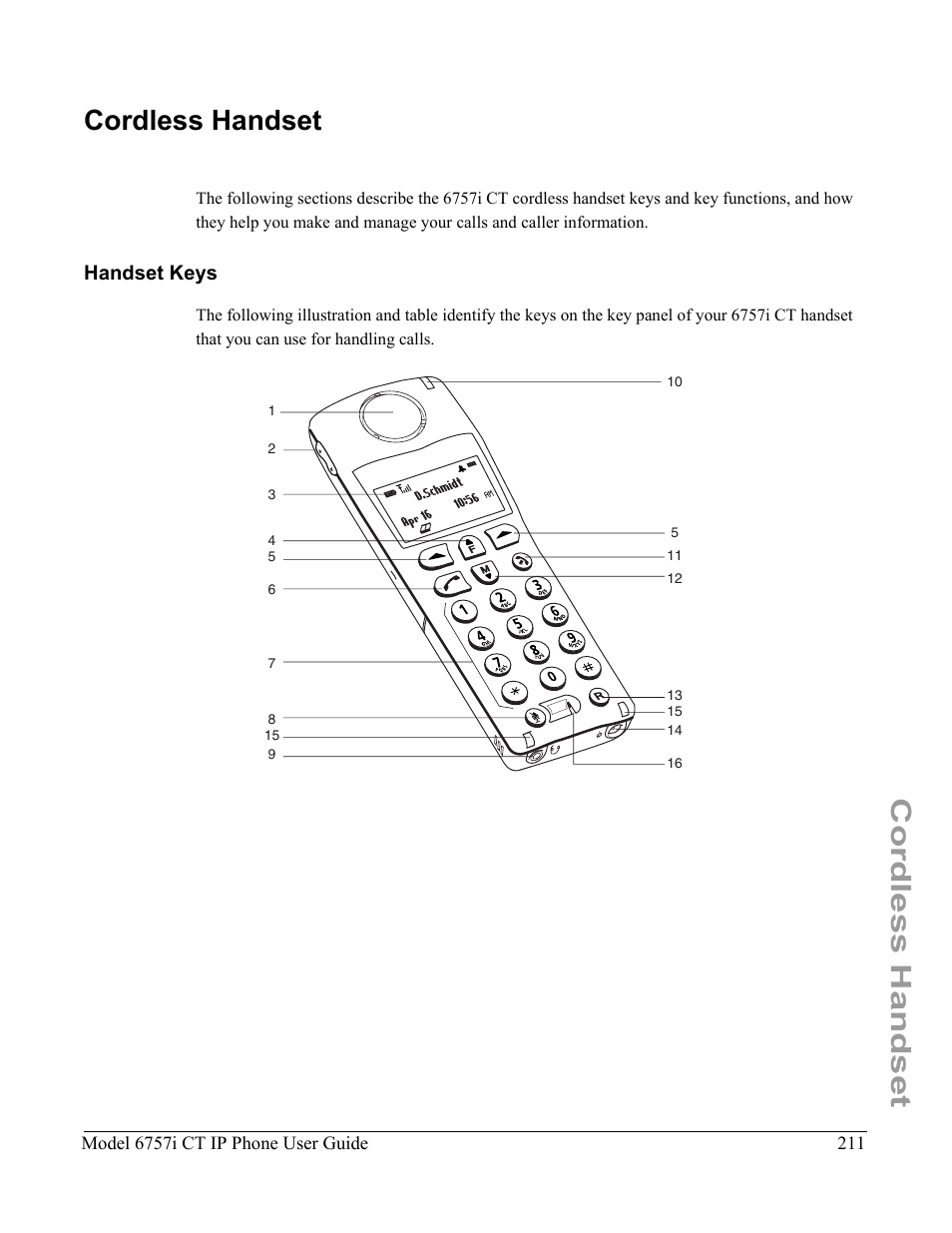 Cordless handset, Handset keys | Aastra Telecom 6757I CT User Manual | Page 221 / 310