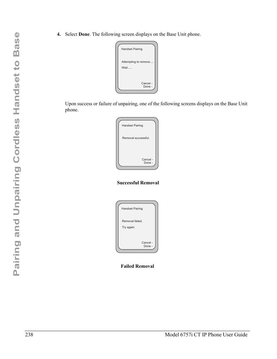 Pairing and unpairing cordless handset to base | Aastra Telecom 6757I CT User Manual | Page 248 / 310