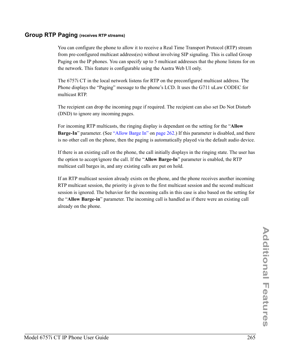 Group rtp paging (receives rtp streams), Group rtp paging (receives rtp, Streams) | Additional features | Aastra Telecom 6757I CT User Manual | Page 275 / 310
