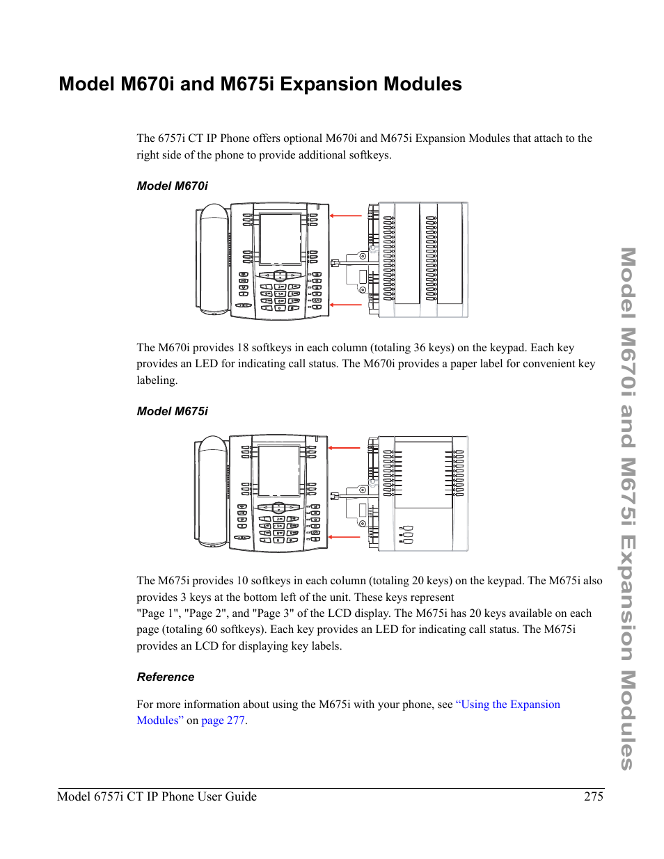 Model m670i and m675i expansion modules, Model m670i, Model m675i | Reference, Modules, see | Aastra Telecom 6757I CT User Manual | Page 285 / 310