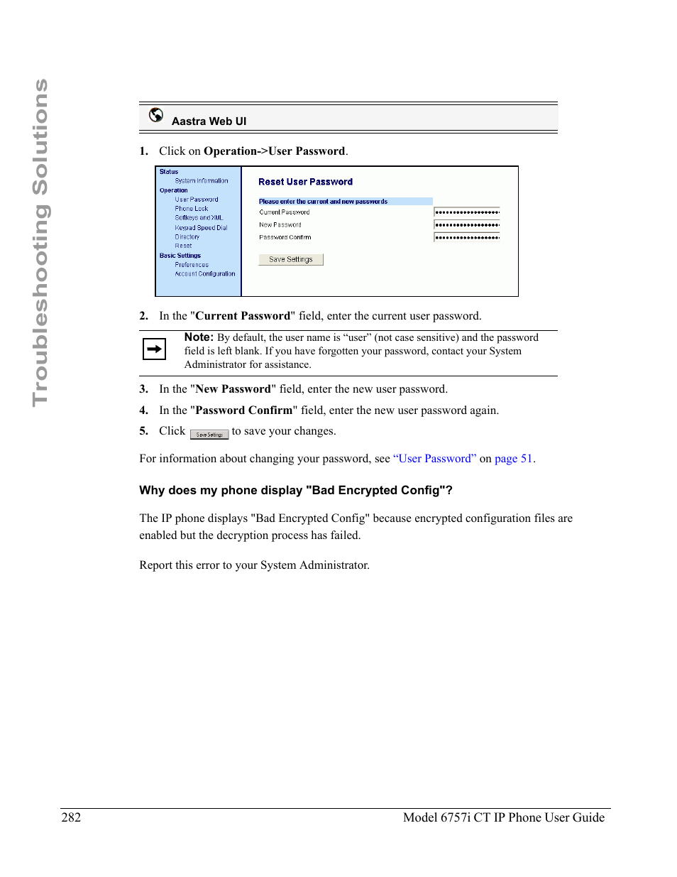 Why does my phone display "bad encrypted config, Troubleshooting solutions | Aastra Telecom 6757I CT User Manual | Page 292 / 310
