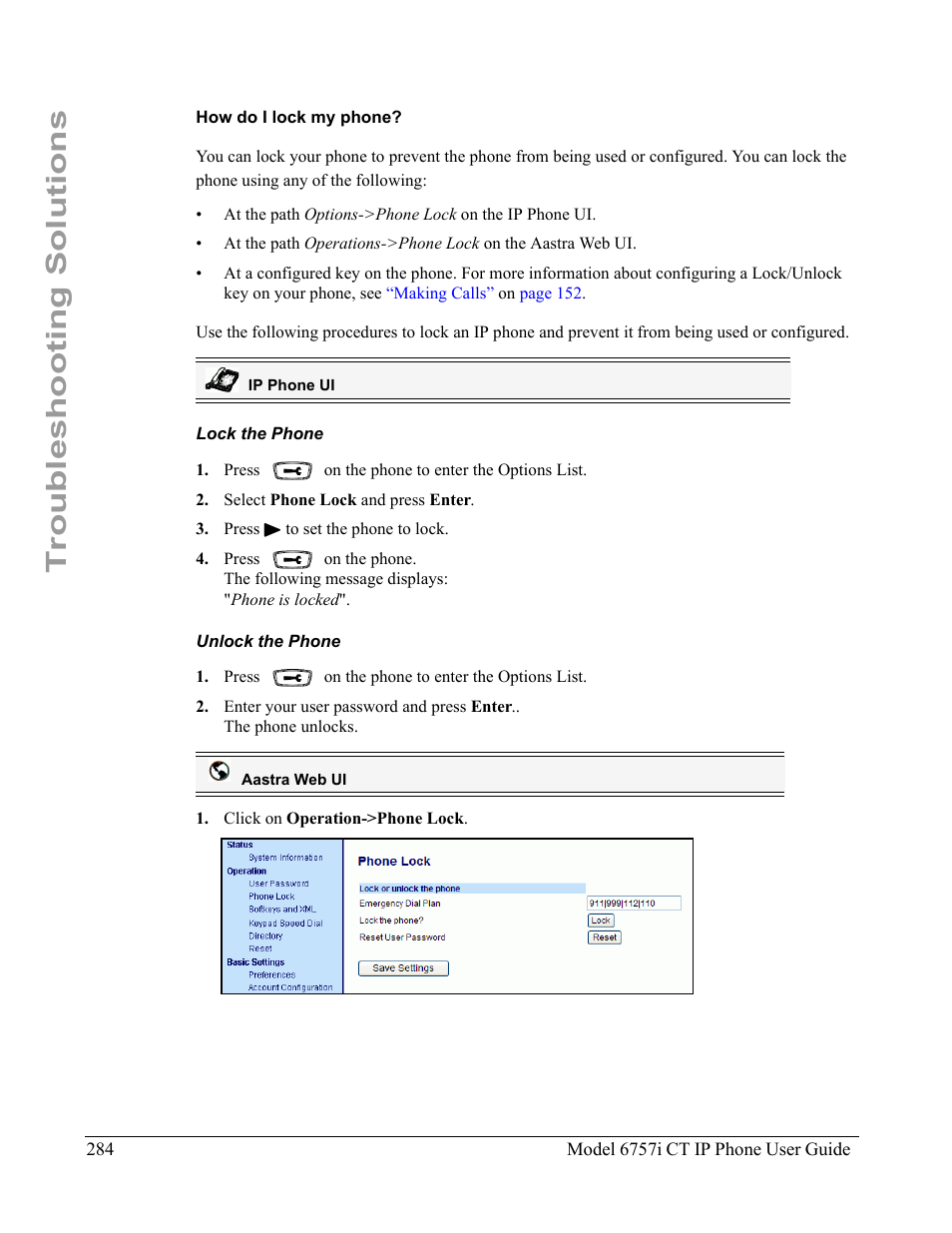 How do i lock my phone, Lock the phone, Unlock the phone | Troubleshooting solutions | Aastra Telecom 6757I CT User Manual | Page 294 / 310