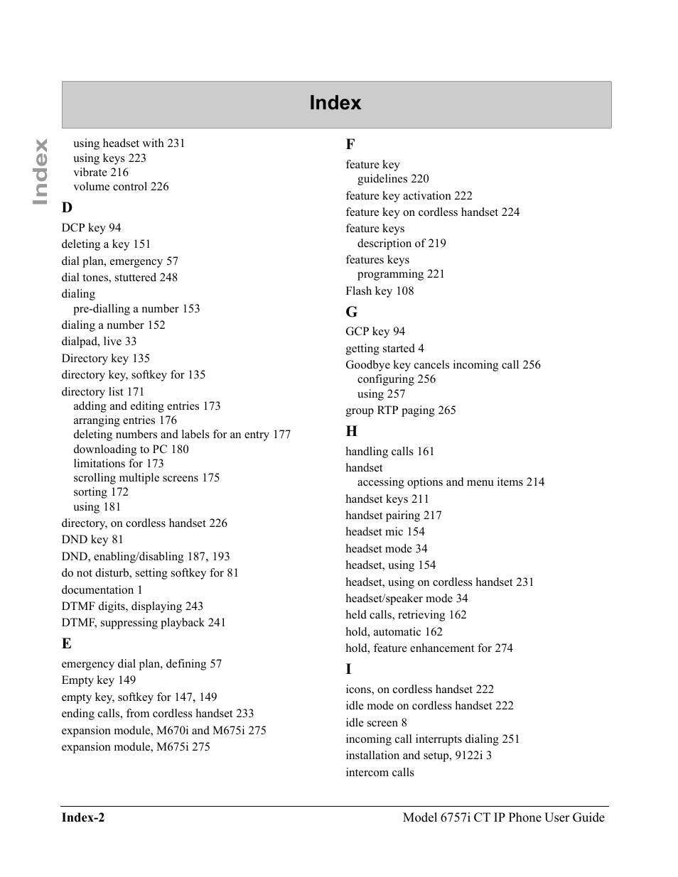 Index | Aastra Telecom 6757I CT User Manual | Page 304 / 310