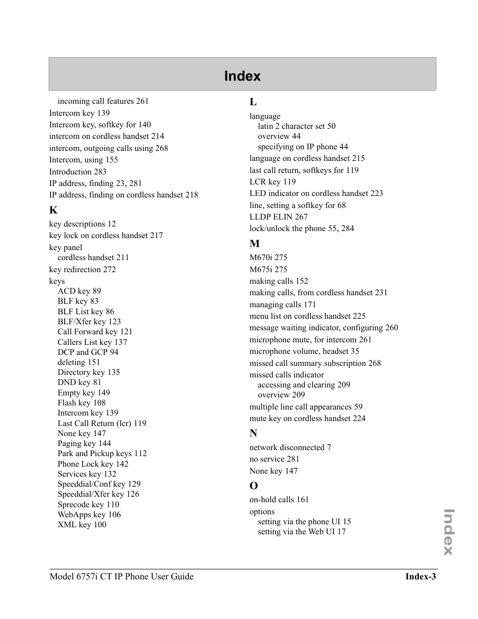 Index | Aastra Telecom 6757I CT User Manual | Page 305 / 310