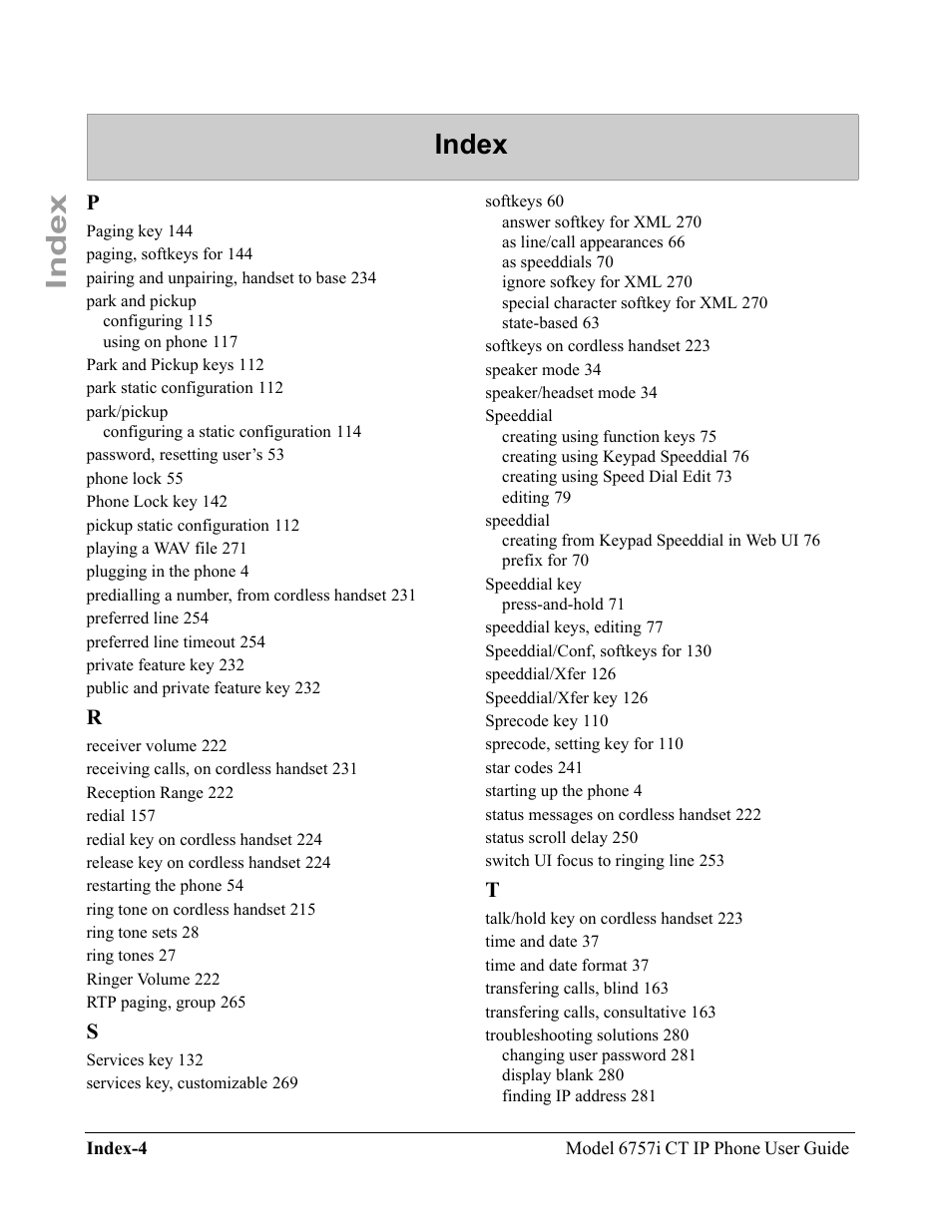Index | Aastra Telecom 6757I CT User Manual | Page 306 / 310
