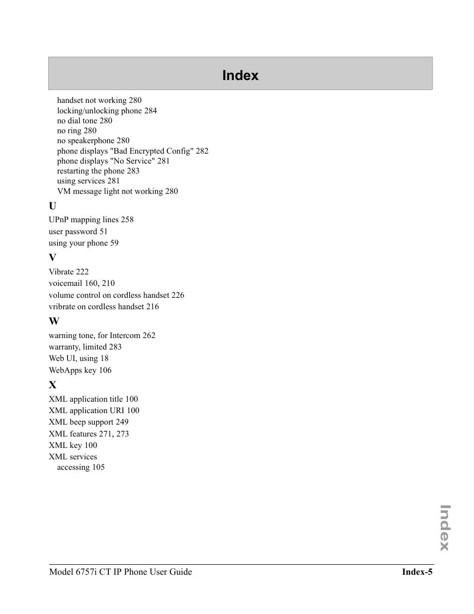 Index | Aastra Telecom 6757I CT User Manual | Page 307 / 310