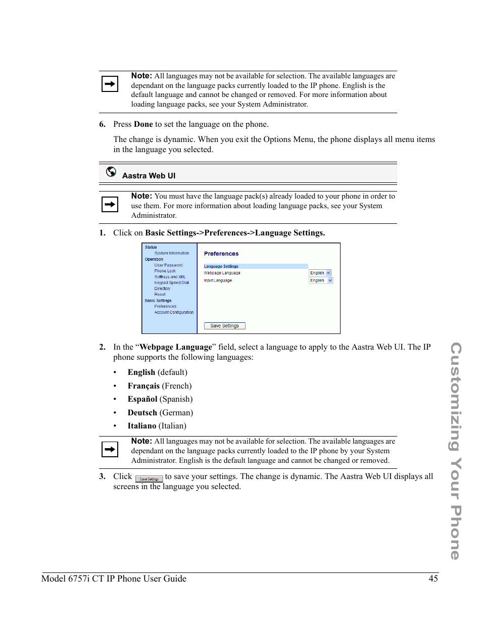 Customizing your phone | Aastra Telecom 6757I CT User Manual | Page 55 / 310
