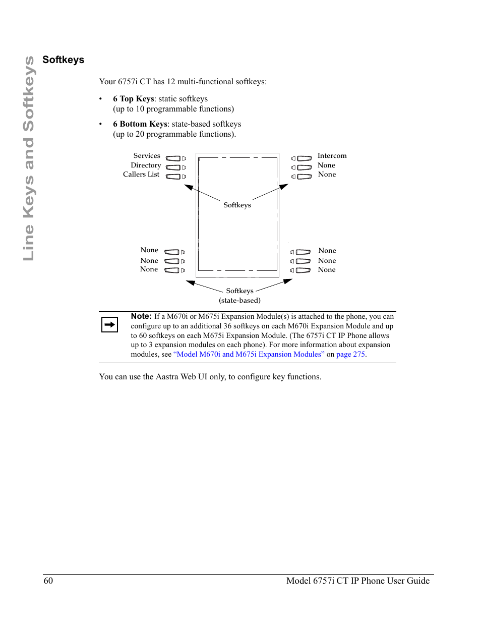 Softkeys, Line keys and softkeys | Aastra Telecom 6757I CT User Manual | Page 70 / 310