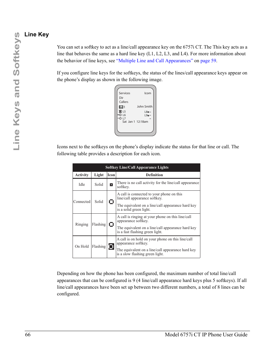 Line key, Line keys and softkeys | Aastra Telecom 6757I CT User Manual | Page 76 / 310