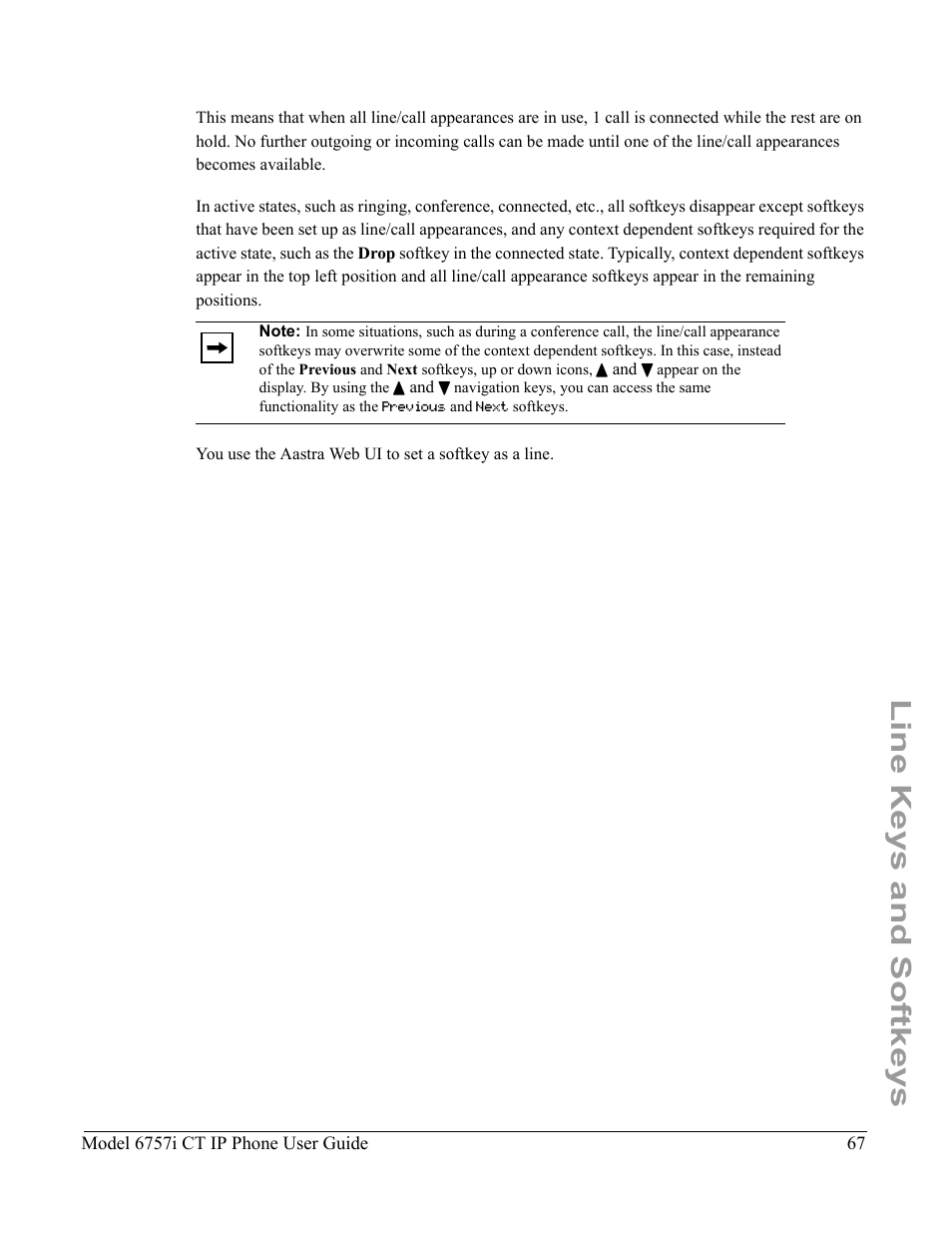 Line keys and softkeys | Aastra Telecom 6757I CT User Manual | Page 77 / 310