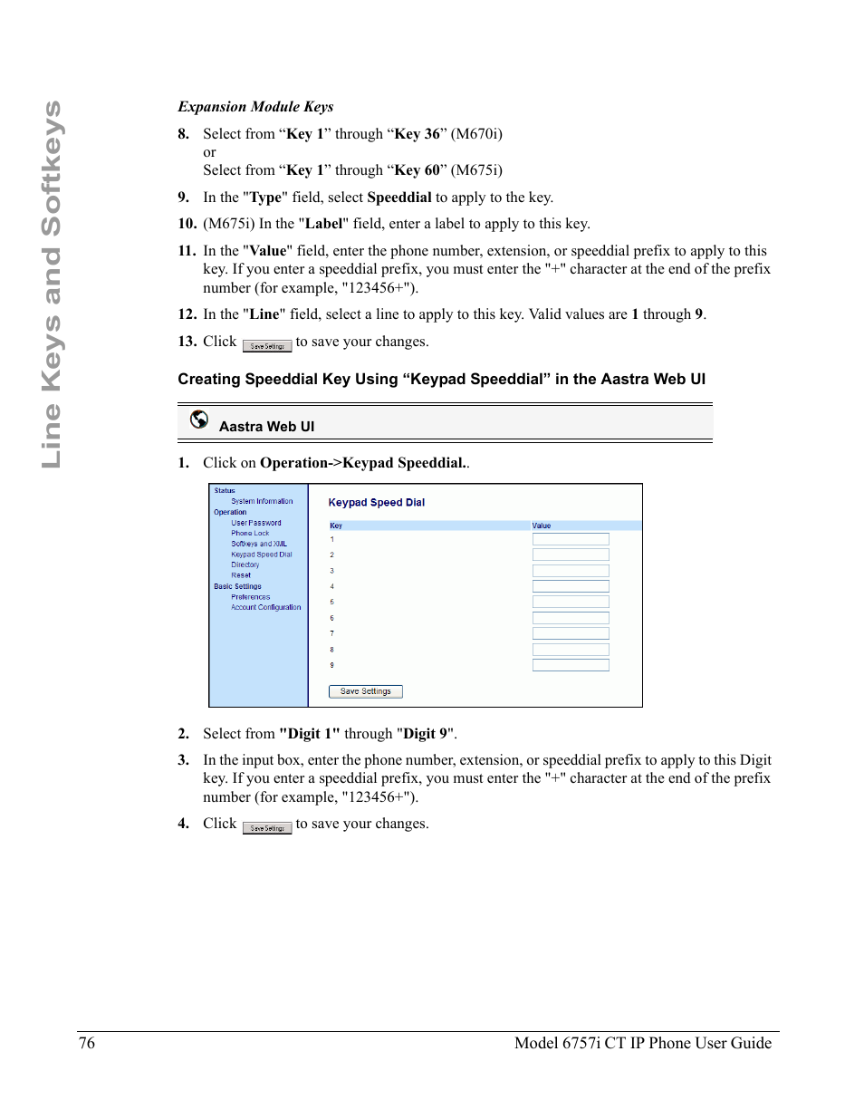 Line keys and softkeys | Aastra Telecom 6757I CT User Manual | Page 86 / 310
