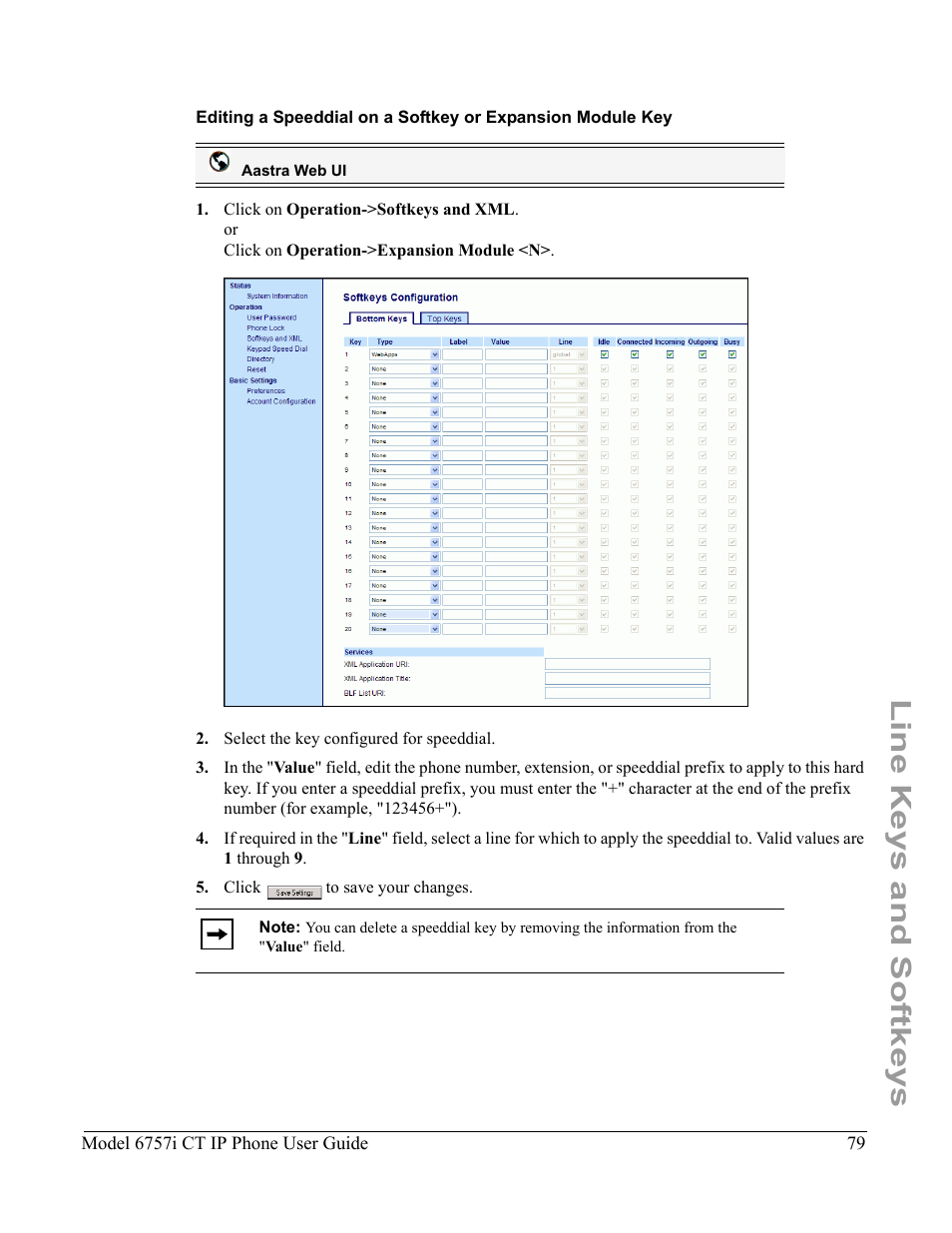 Line keys and softkeys | Aastra Telecom 6757I CT User Manual | Page 89 / 310