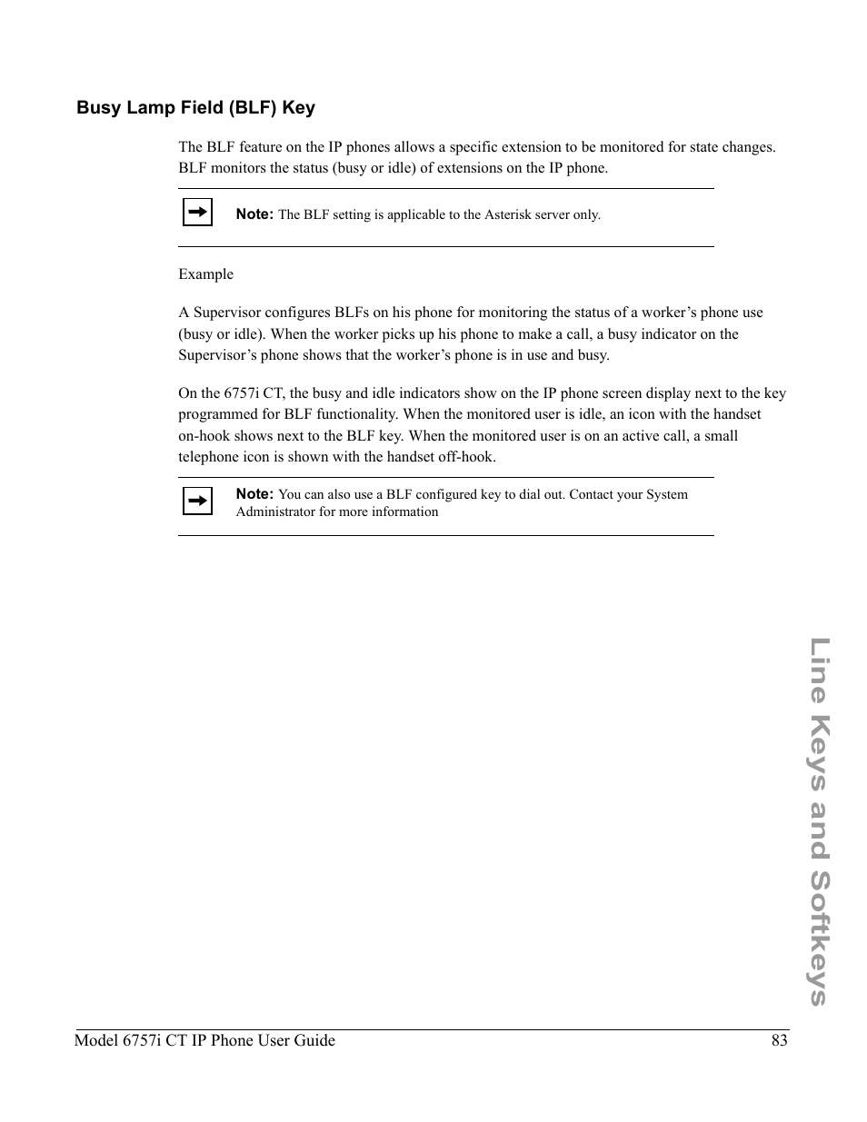 Busy lamp field (blf) key, Line keys and softkeys | Aastra Telecom 6757I CT User Manual | Page 93 / 310