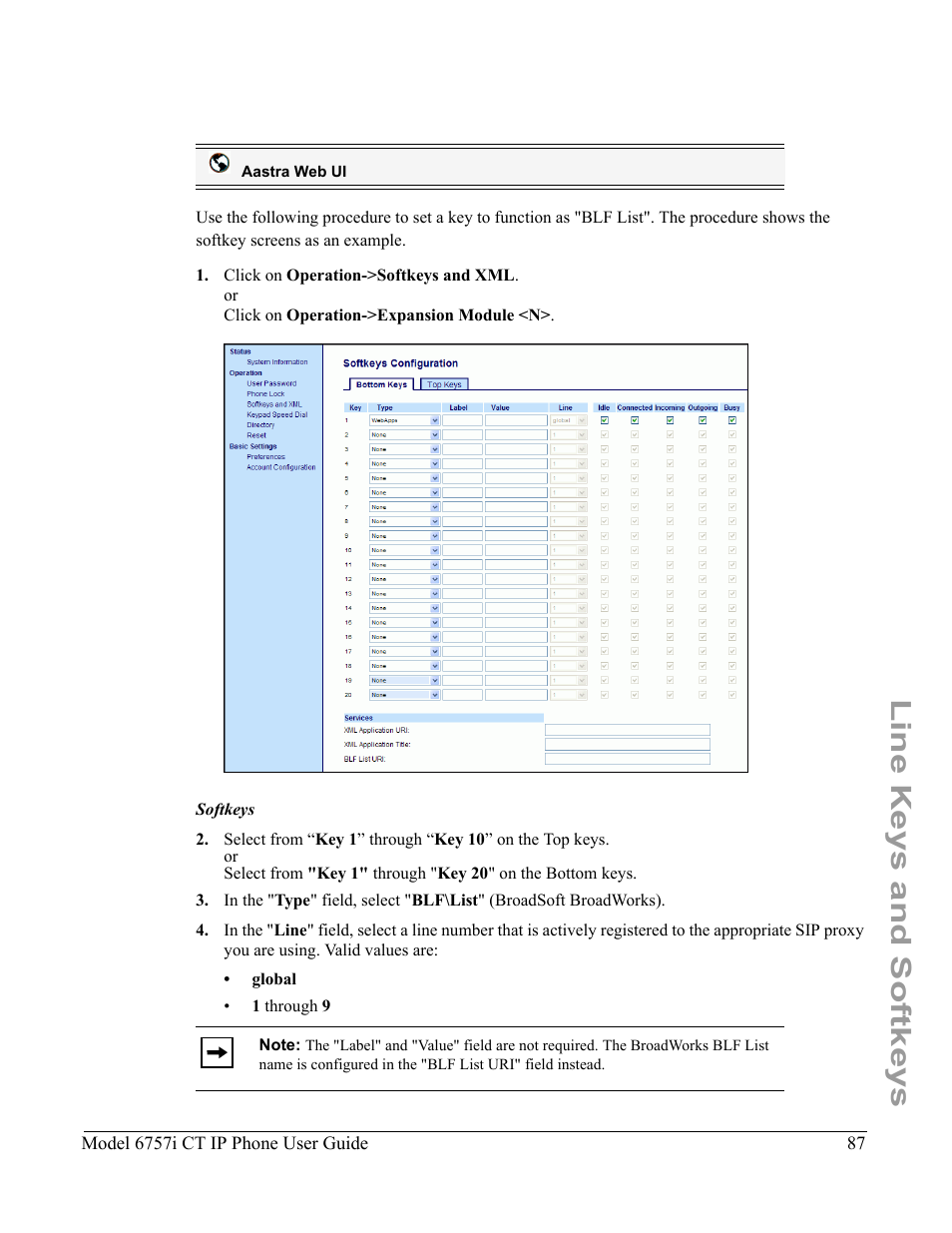 Line keys and softkeys | Aastra Telecom 6757I CT User Manual | Page 97 / 310