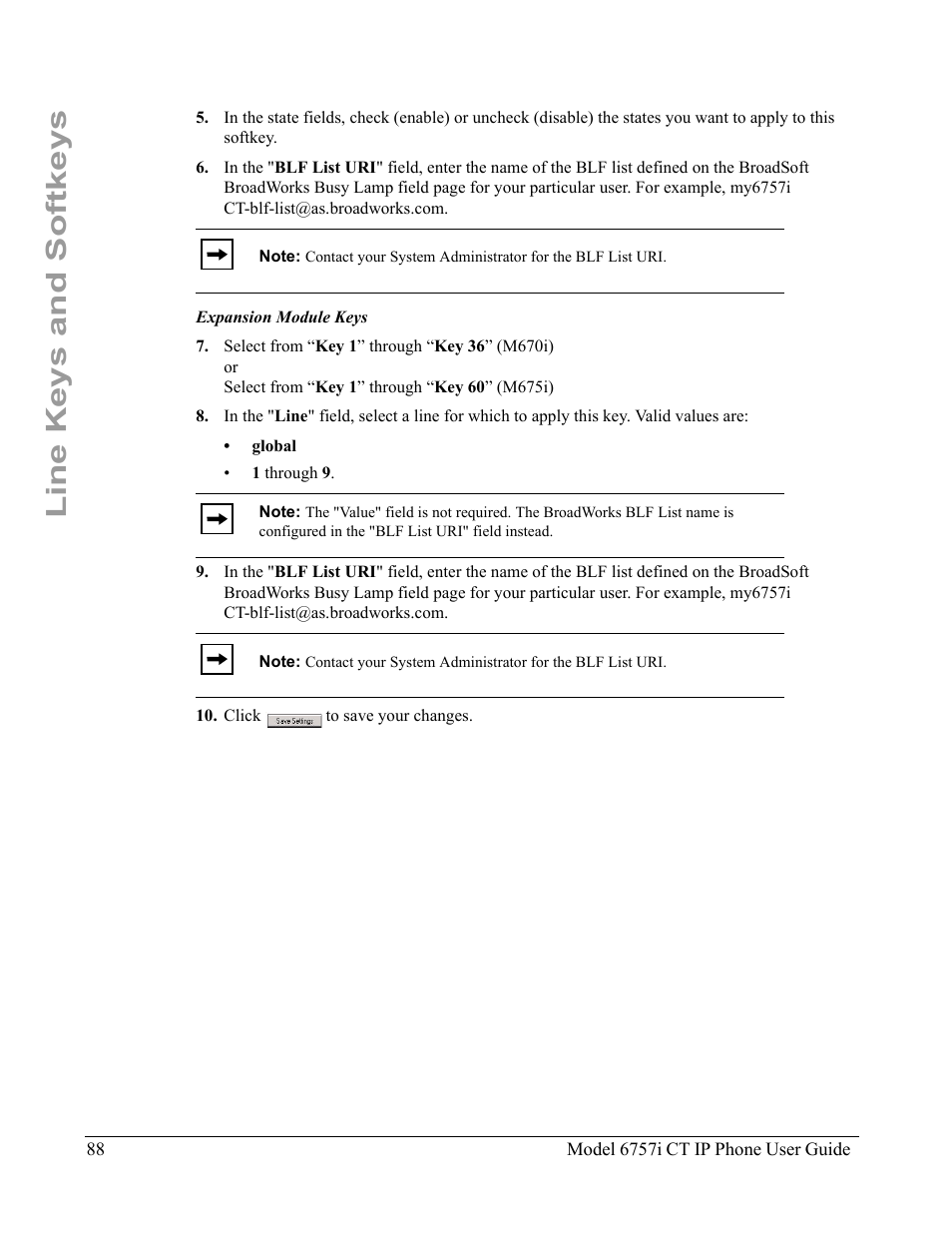 Line keys and softkeys | Aastra Telecom 6757I CT User Manual | Page 98 / 310