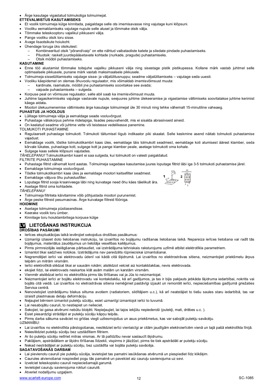 Lv lieto anas instrukcija | Scarlett SC-1085 User Manual | Page 12 / 18