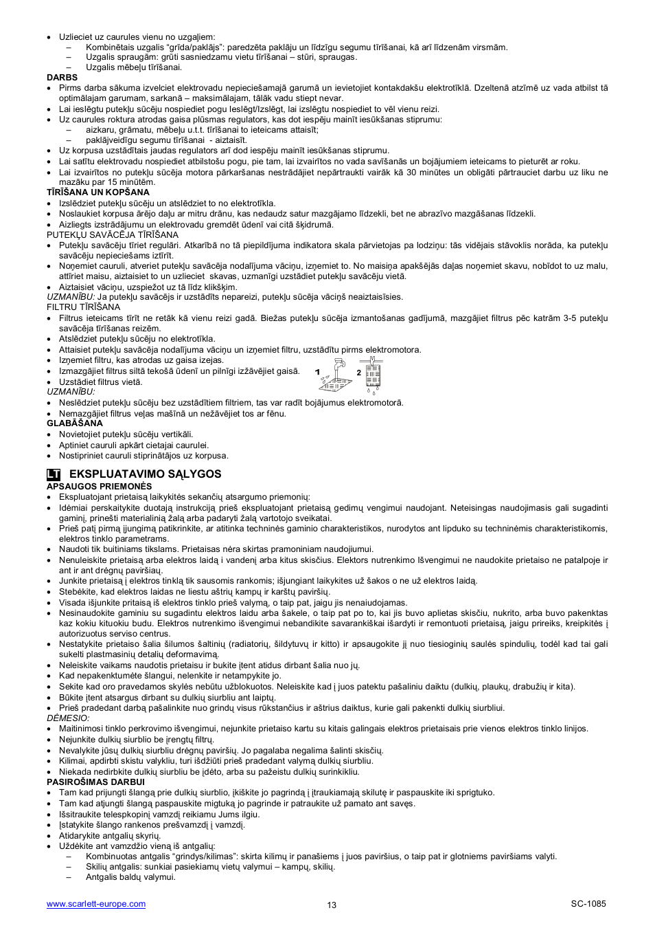 Lt ekspluatavimo s lygos | Scarlett SC-1085 User Manual | Page 13 / 18