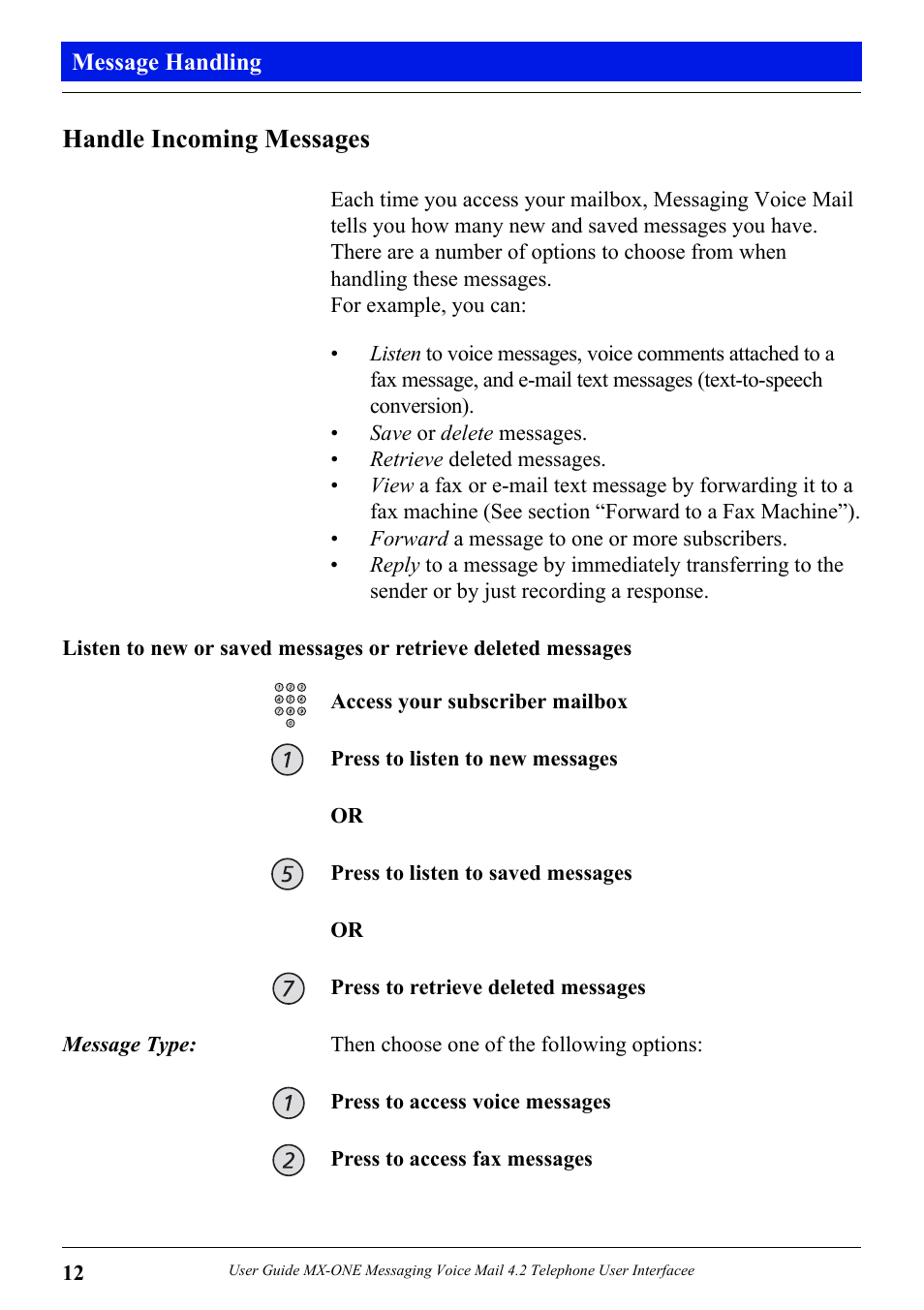 Message handling, Handle incoming messages | Aastra Telecom MX-ONE 4.2 User Manual | Page 14 / 46