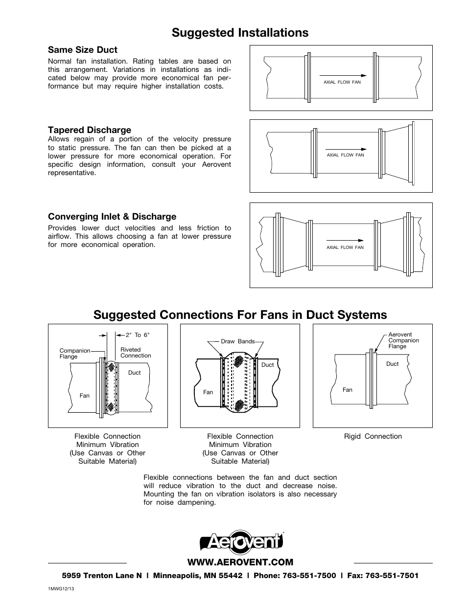 Same size duct, Tapered discharge, Converging inlet & discharge | Aerovent IM-160 User Manual | Page 4 / 4