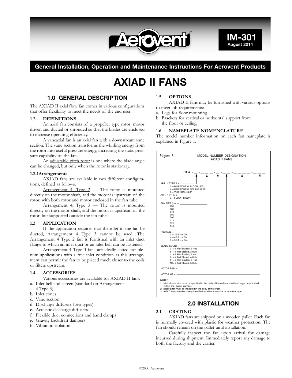 Aerovent IM-301 User Manual | 4 pages