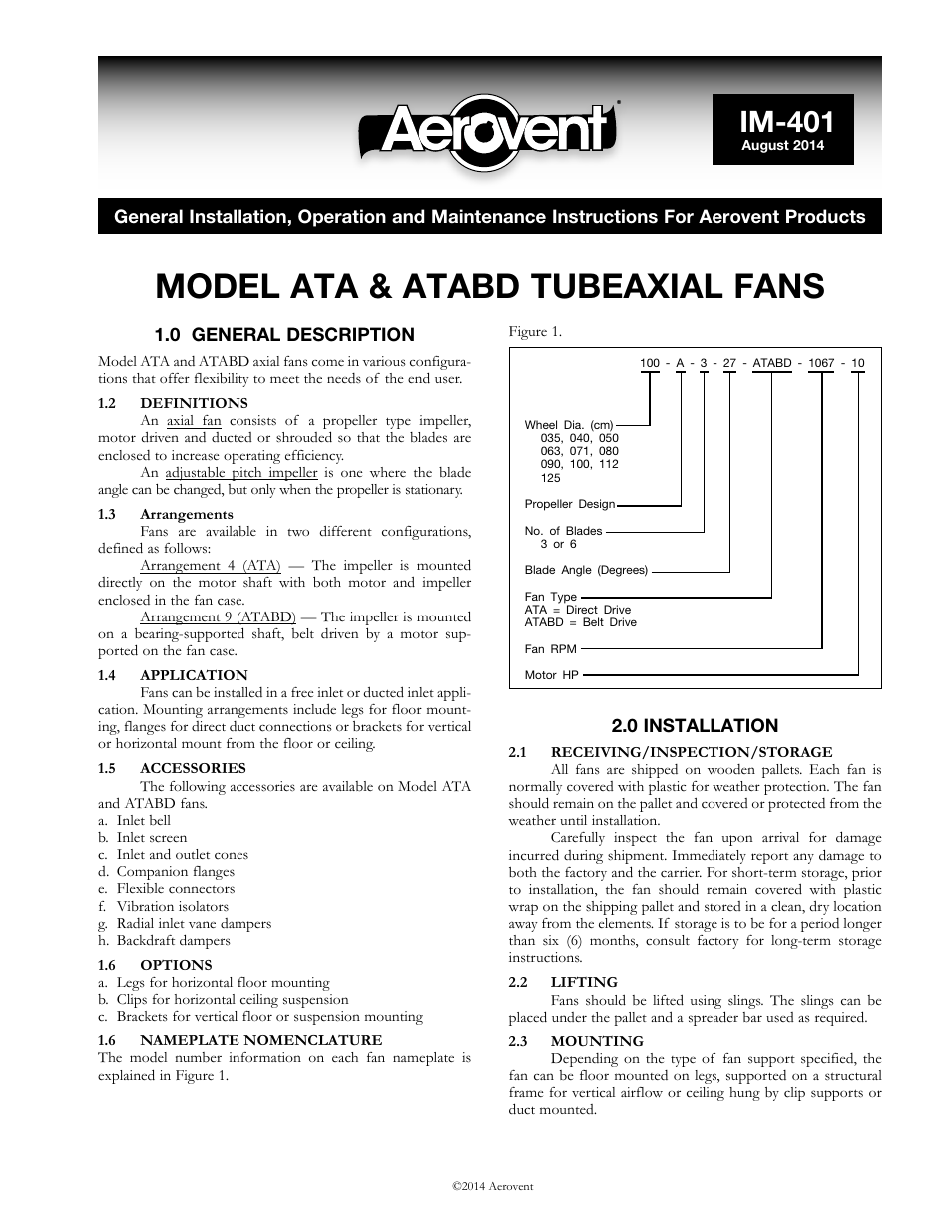 Aerovent IM-401 User Manual | 4 pages