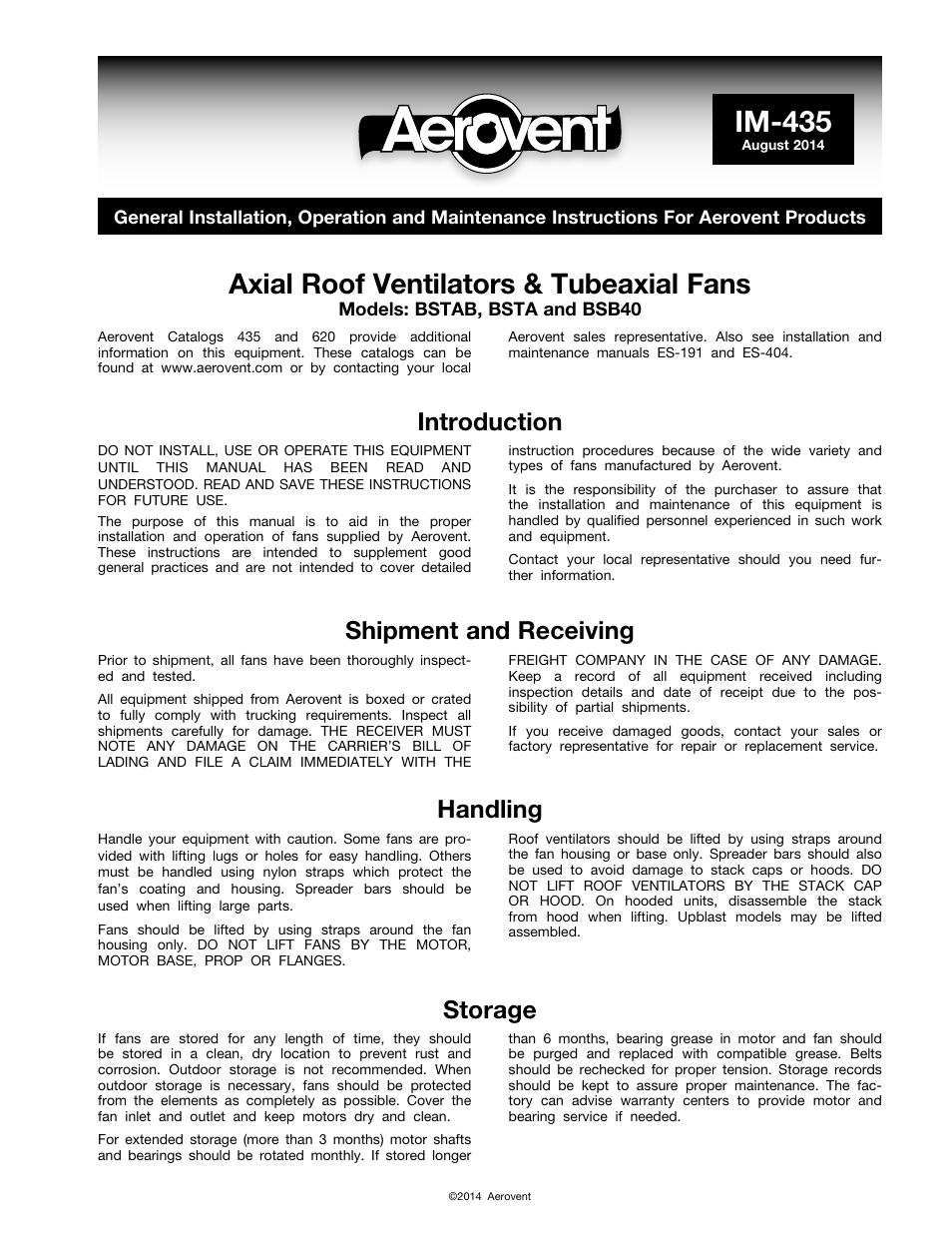 Aerovent IM-435 User Manual | 8 pages