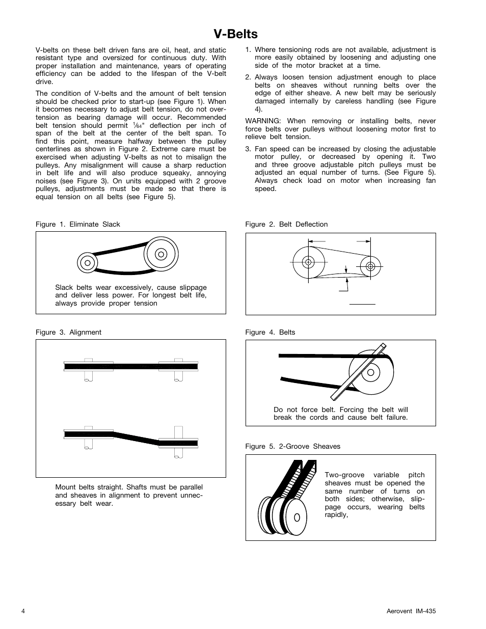 V-belts, Correct incorrect | Aerovent IM-435 User Manual | Page 4 / 8