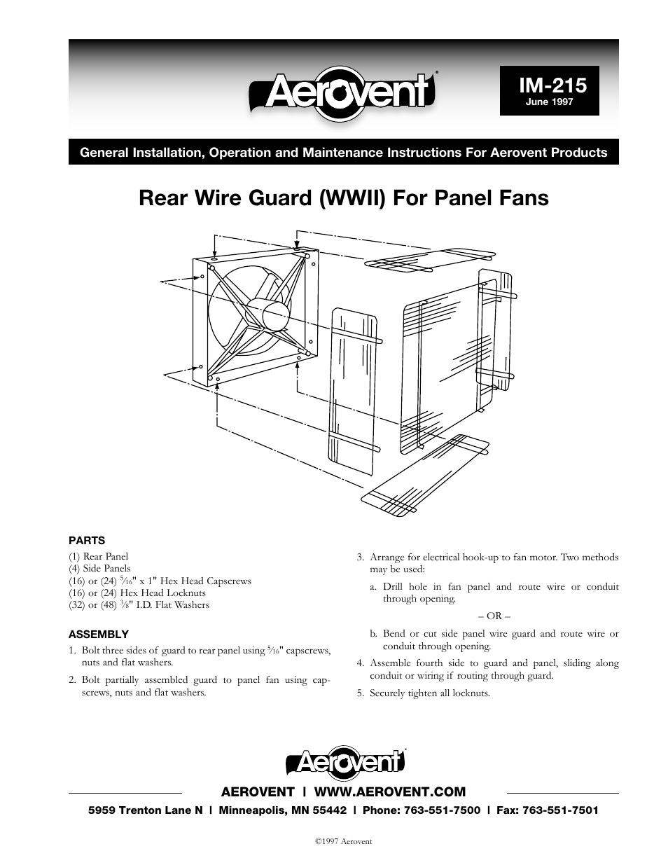 Aerovent IM-215 User Manual | 1 page