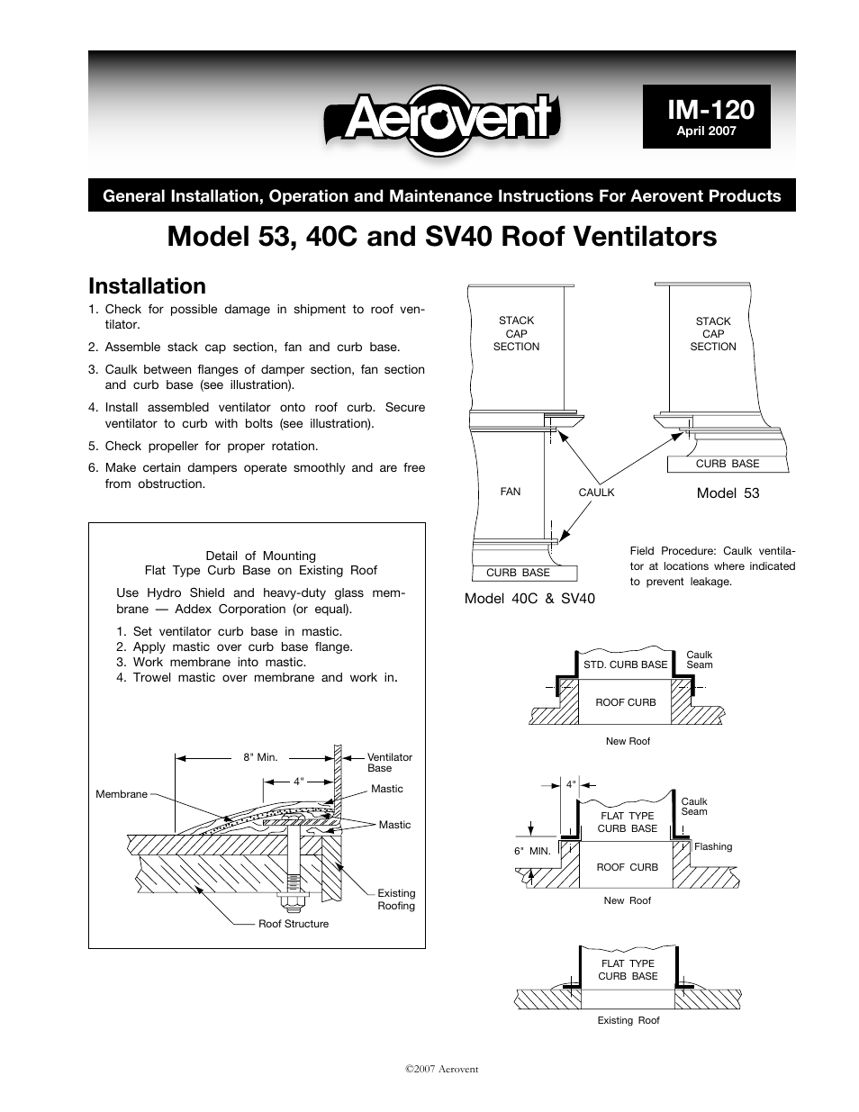 Aerovent IM-120 User Manual | 2 pages