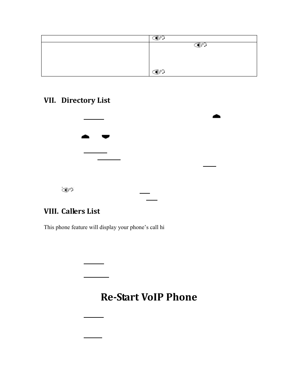 Directory list, Viii, Callers list | Re-start voip phone, Vii. directory list, Viii. callers list | Aastra Telecom VOIP AASTRA 480I User Manual | Page 8 / 9