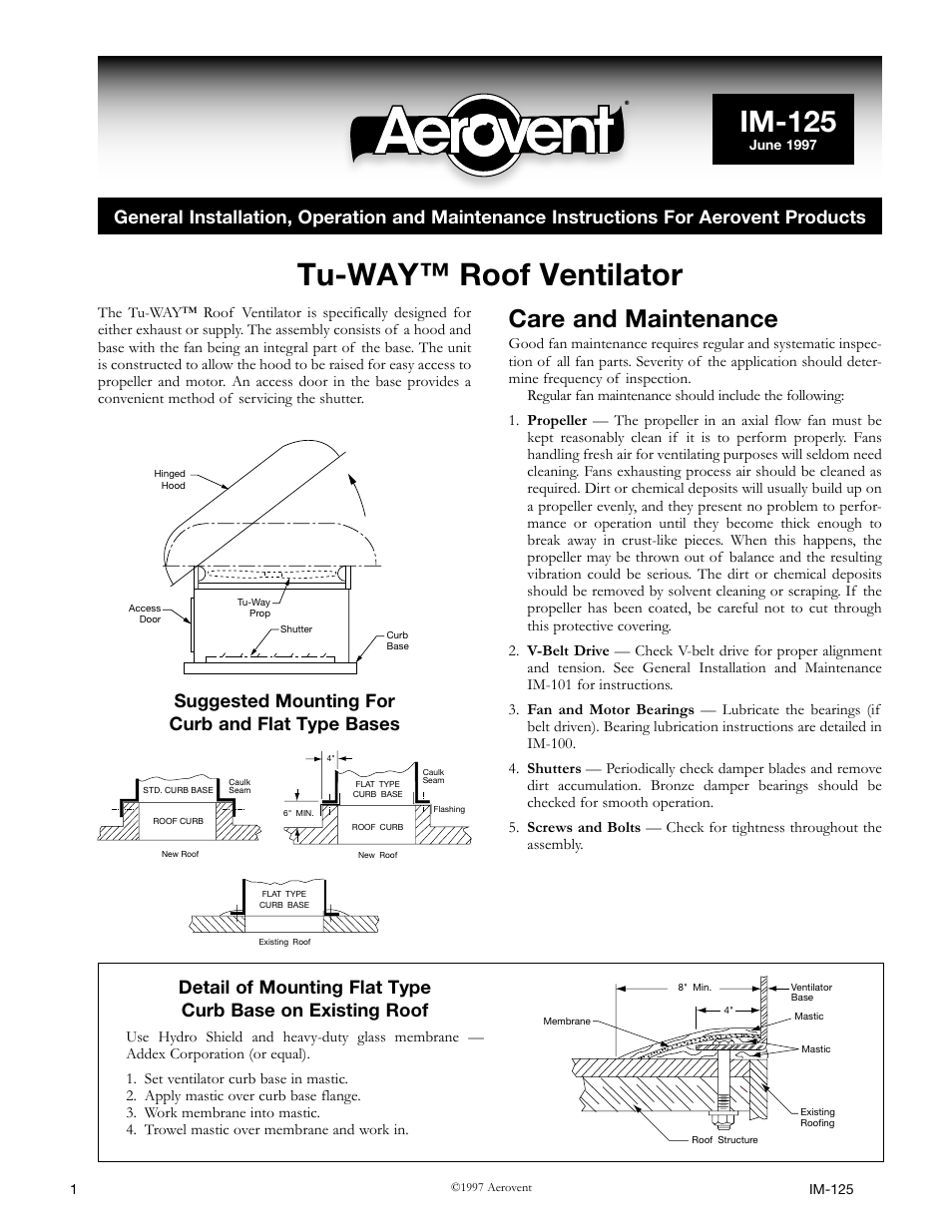 Aerovent IM-125 User Manual | 4 pages