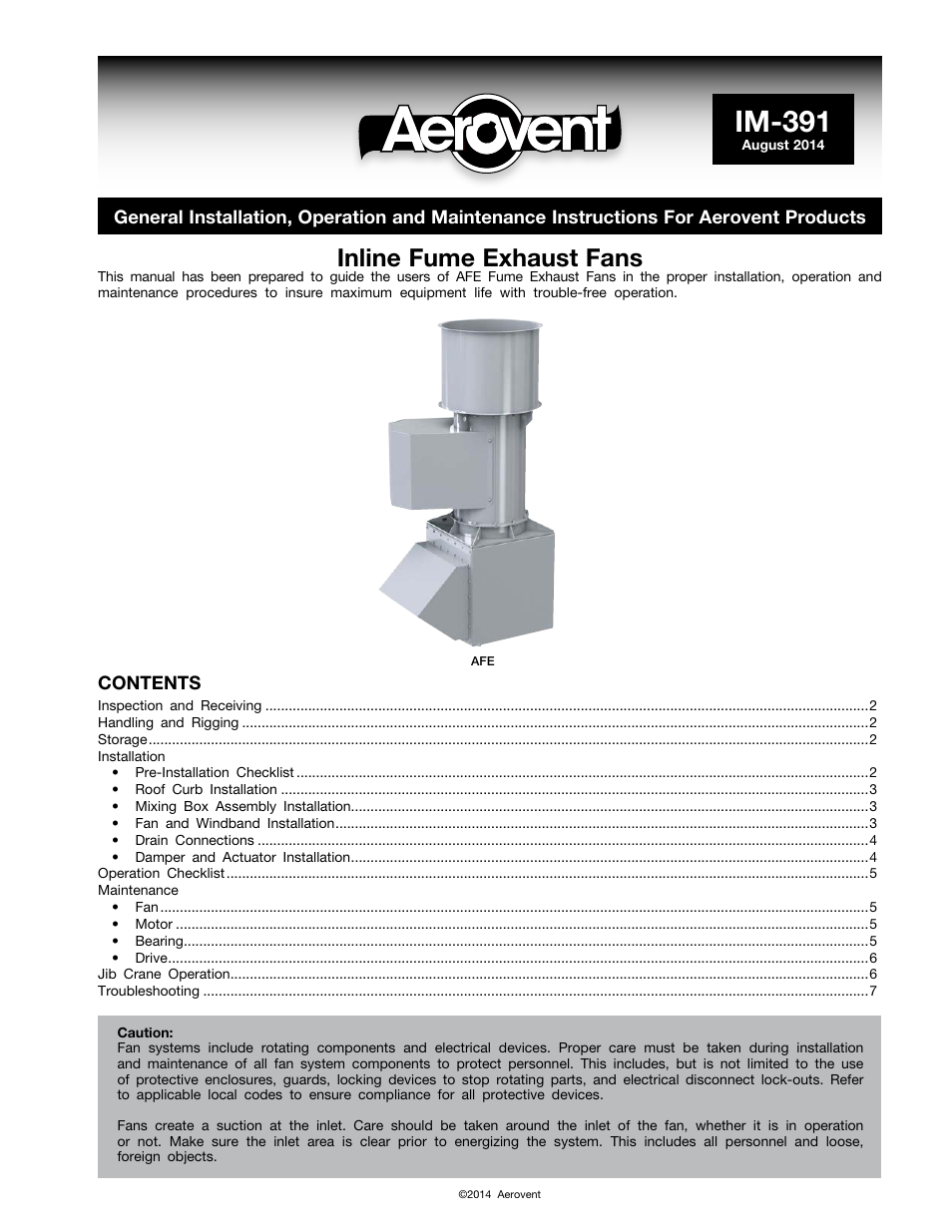 Aerovent IM-391 User Manual | 8 pages