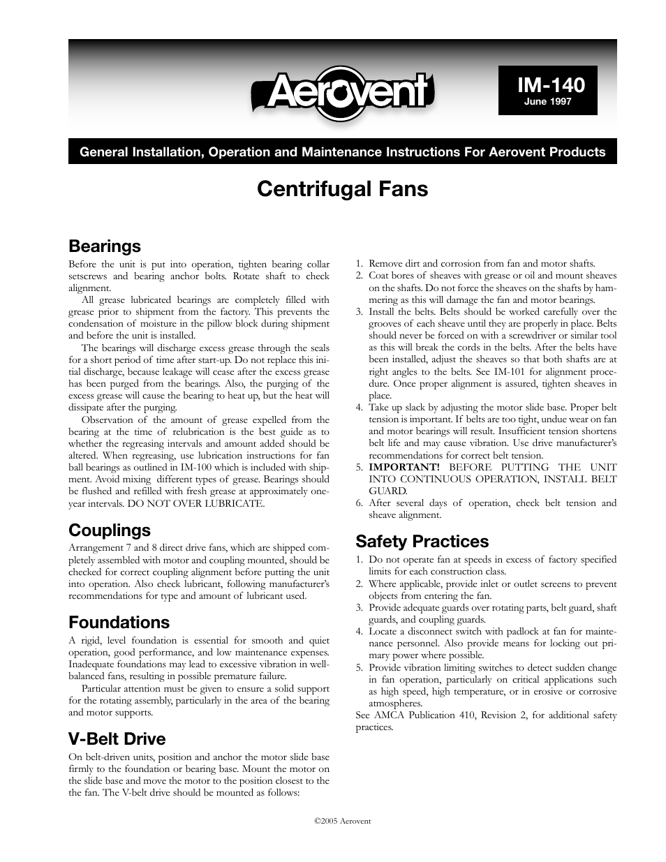 Aerovent IM-140 User Manual | 2 pages