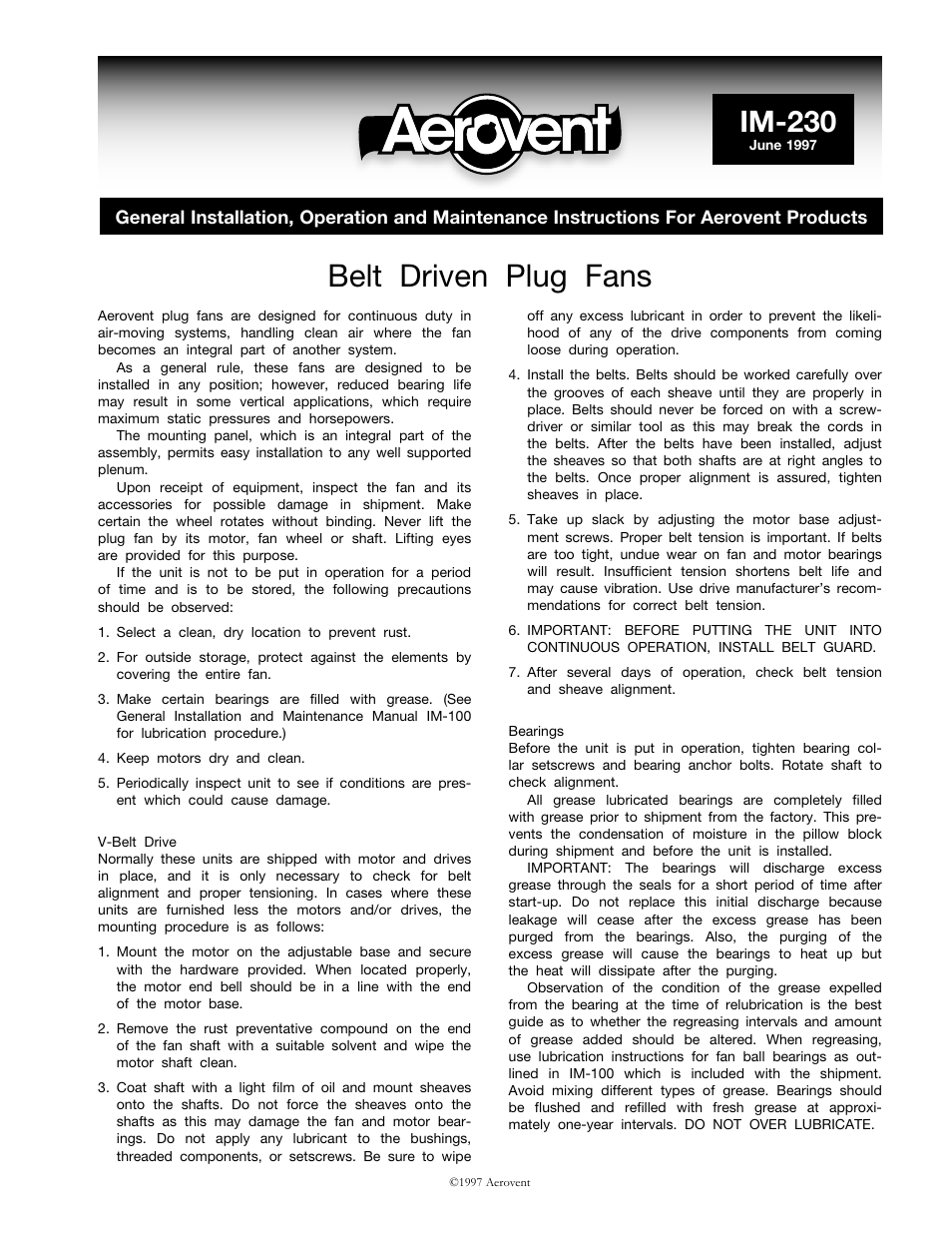 Aerovent IM-230 User Manual | 2 pages