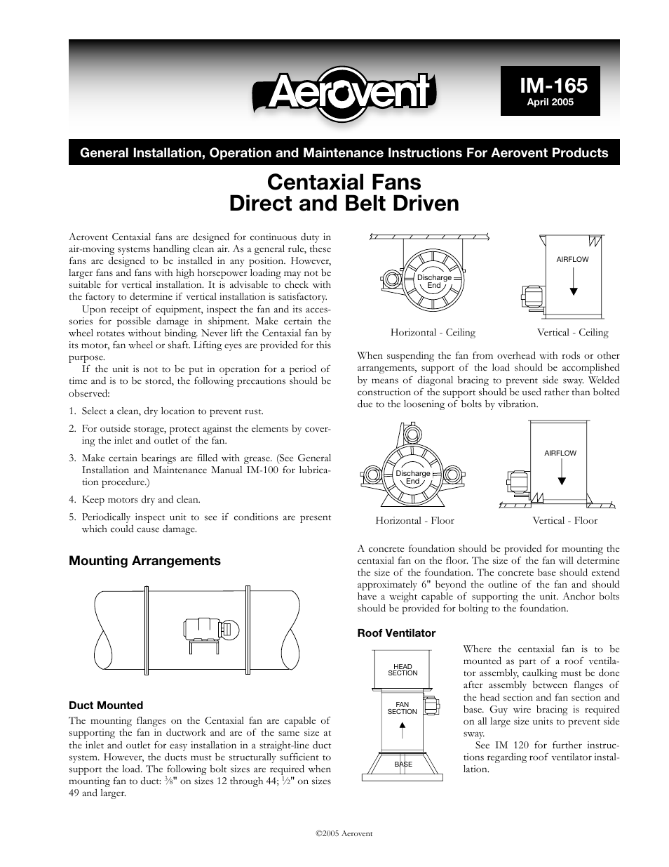 Aerovent IM-165 User Manual | 2 pages