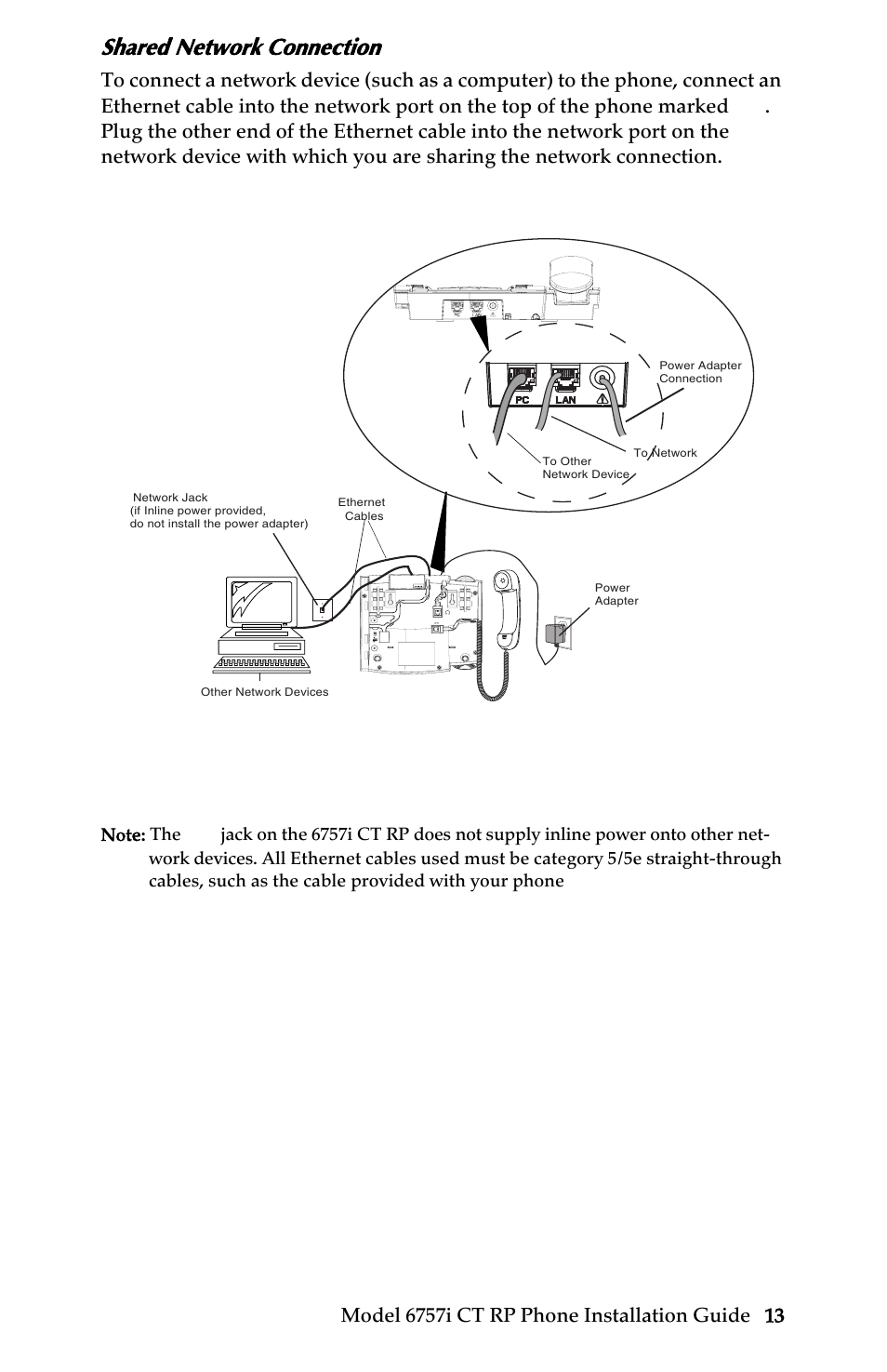 Shared network connection, Installation and setup – 6757i ct rp base unit | AASTRA 6757i CT RP User Manual | Page 19 / 48