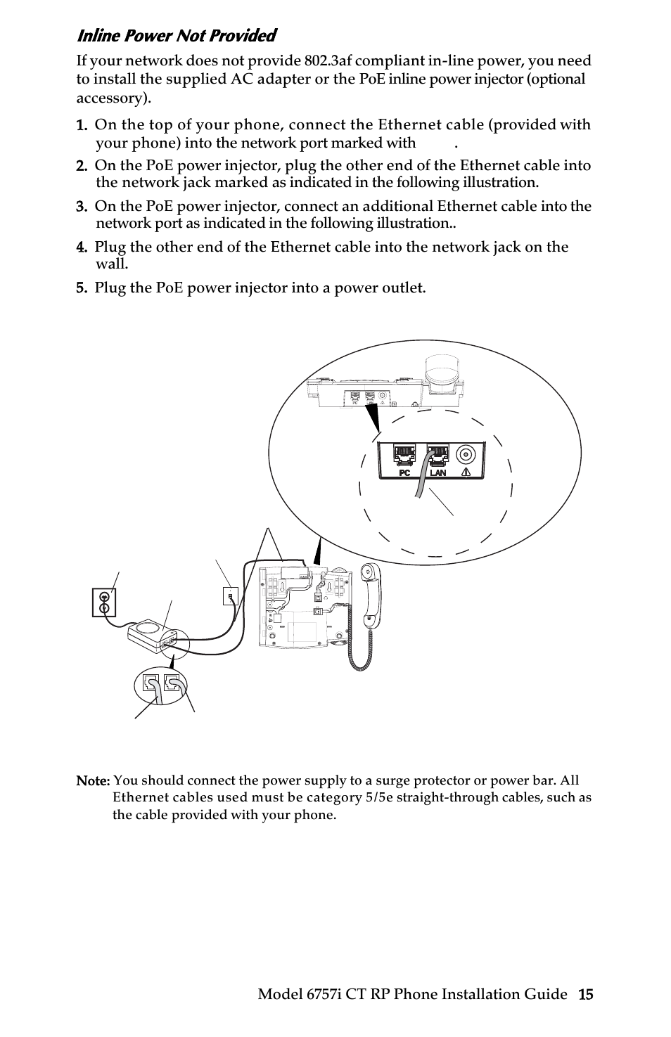 Inline power not provided, Installation and setup – 6757i ct rp base unit | AASTRA 6757i CT RP User Manual | Page 21 / 48