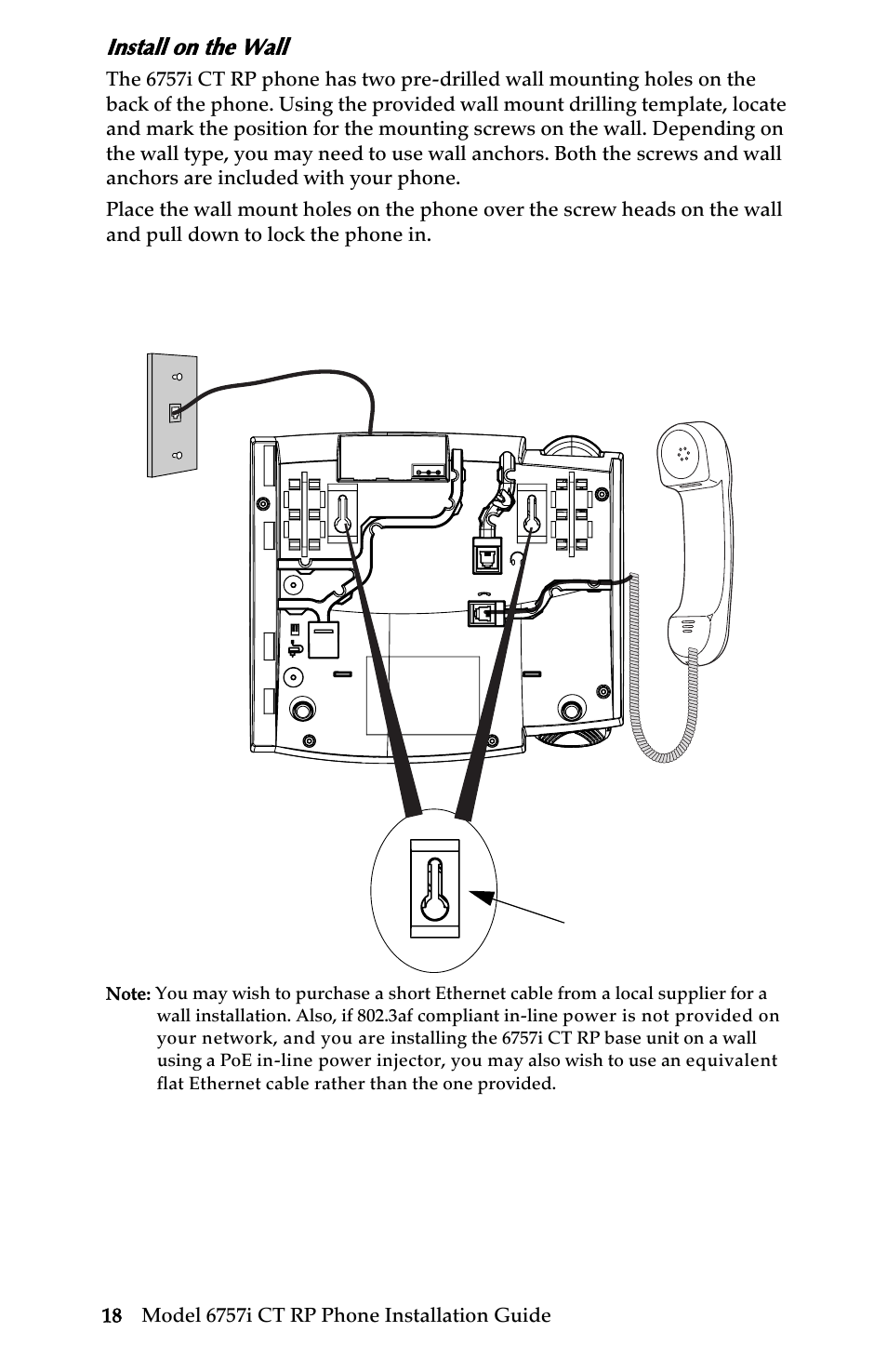 Install on the wall, Installation and setup – 6757i ct rp base unit | AASTRA 6757i CT RP User Manual | Page 24 / 48