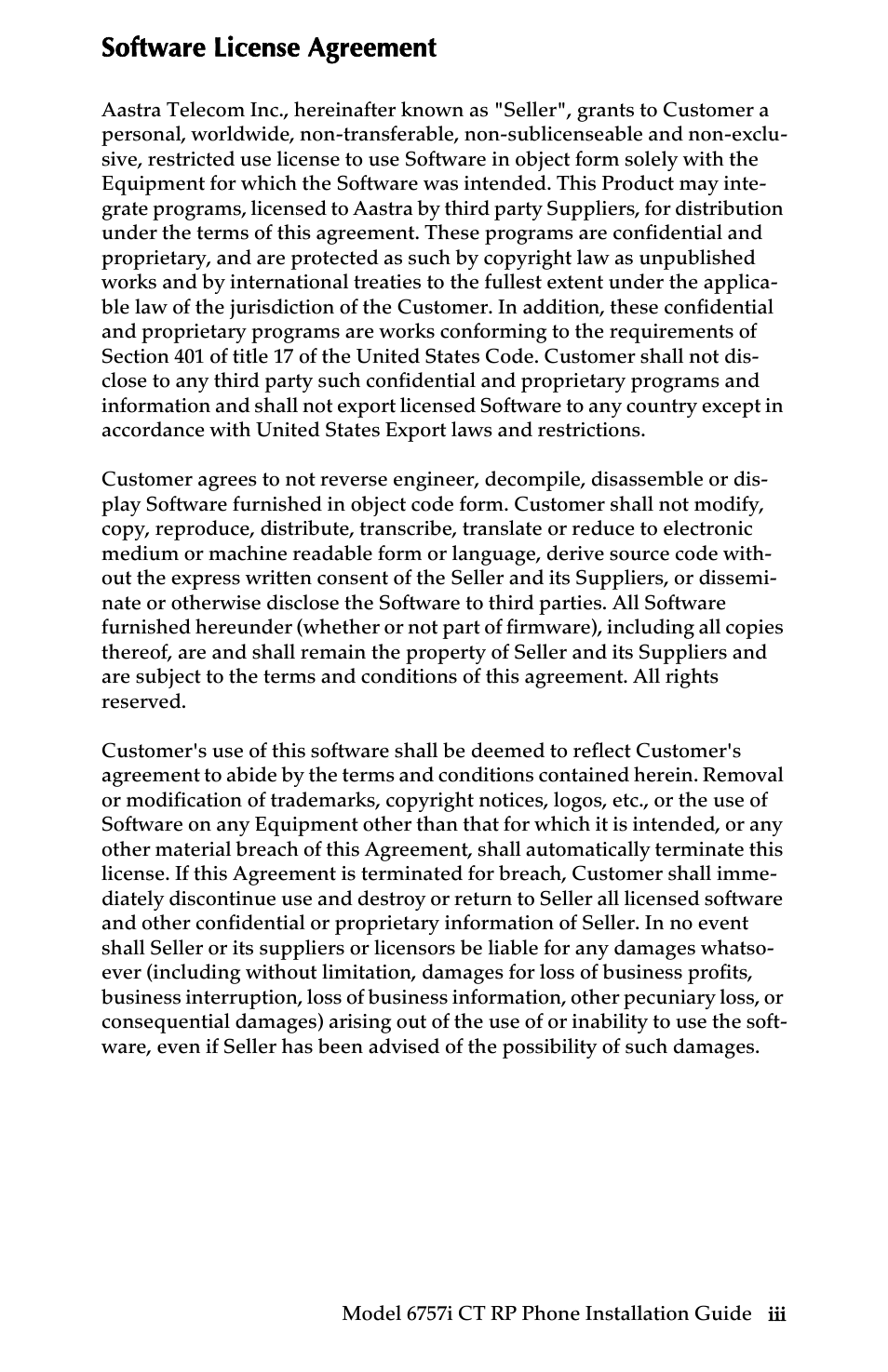 Software license agreement | AASTRA 6757i CT RP User Manual | Page 3 / 48