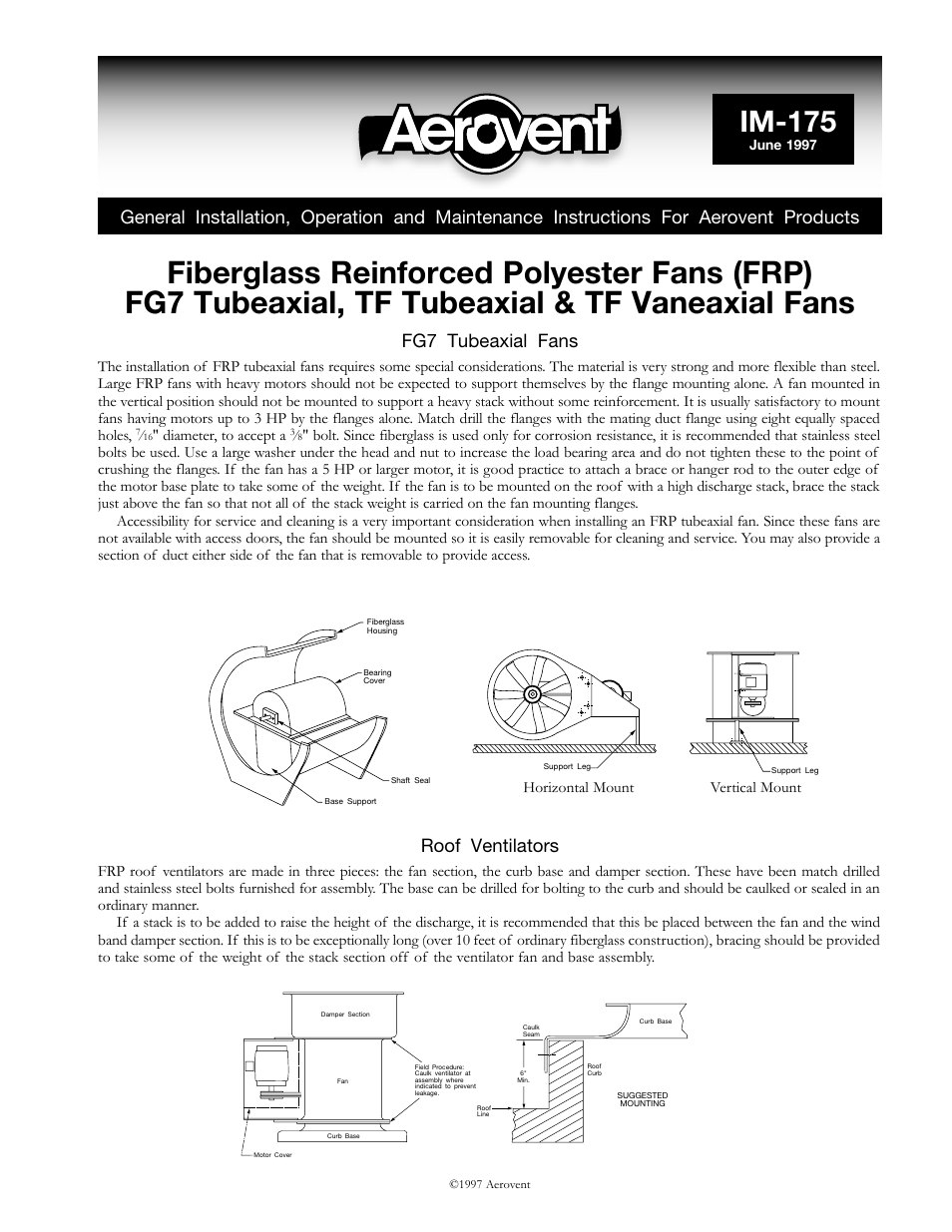 Aerovent IM-175 User Manual | 2 pages