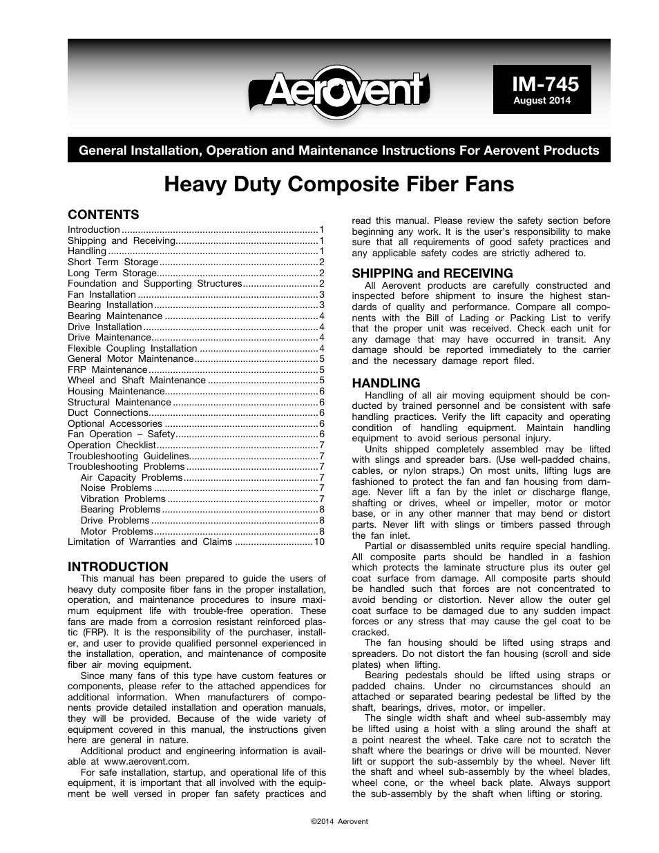 Aerovent IM-745 User Manual | 10 pages