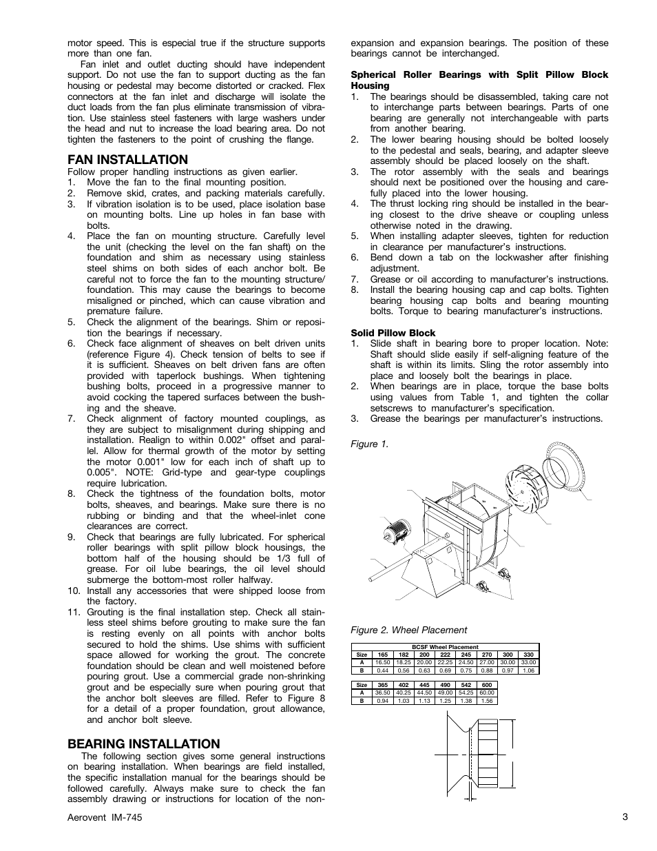 Fan installation, Bearing installation | Aerovent IM-745 User Manual | Page 3 / 10