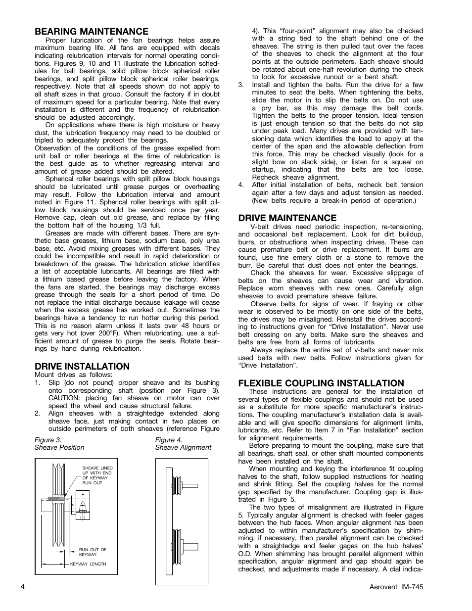 Bearing maintenance, Drive installation, Drive maintenance | Flexible coupling installation | Aerovent IM-745 User Manual | Page 4 / 10