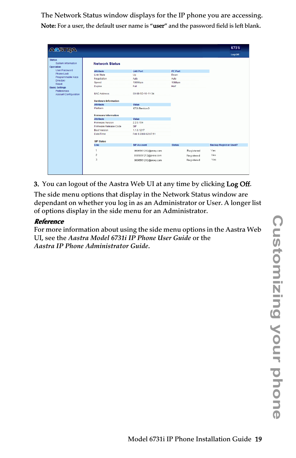Customizing your phone | Aastra Telecom 6731I User Manual | Page 25 / 44