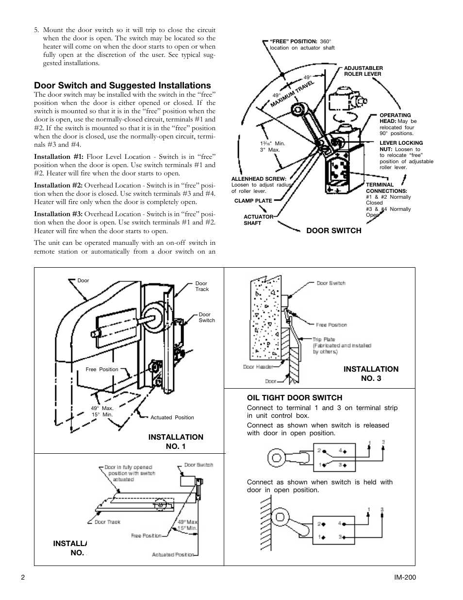 Door switch and suggested installations | Aerovent IM-200 User Manual | Page 2 / 4