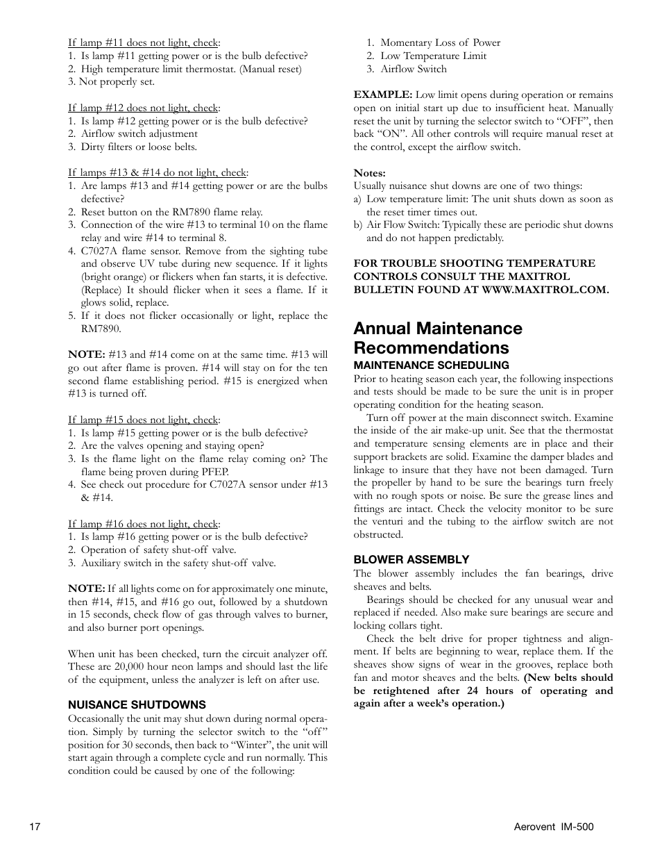 Annual maintenance recommendations | Aerovent IM-500 User Manual | Page 17 / 28