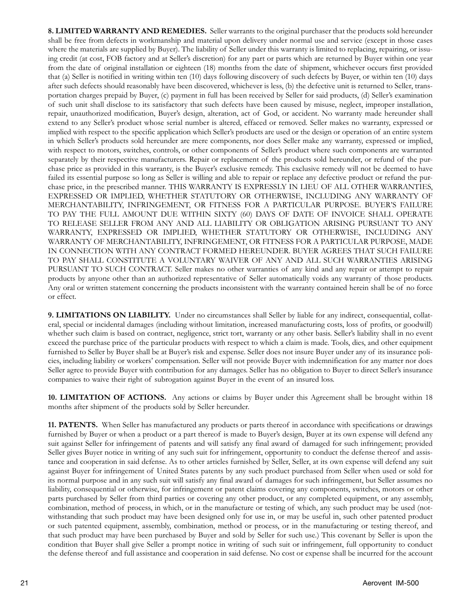 Aerovent IM-500 User Manual | Page 21 / 28