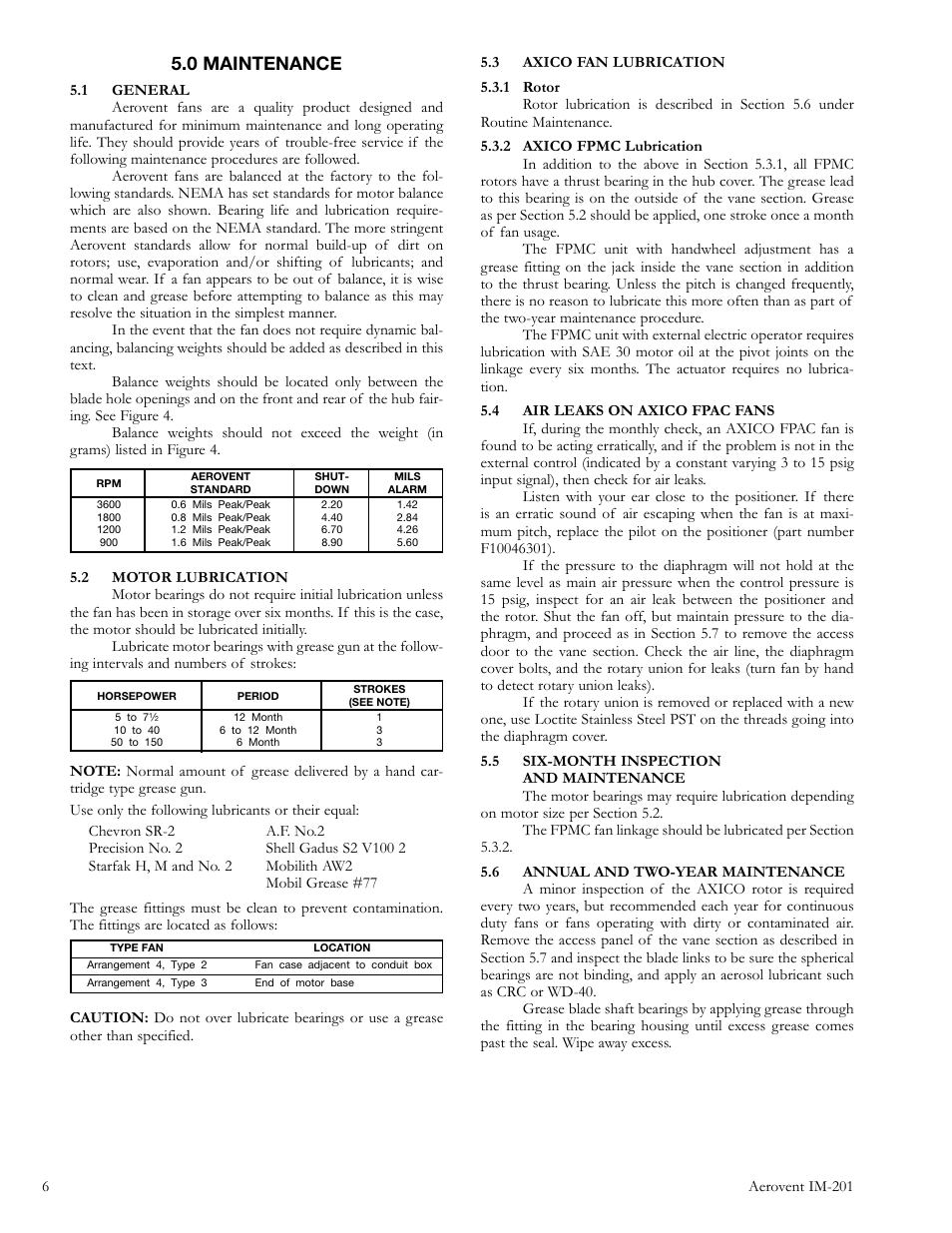 0 maintenance | Aerovent IM-201 User Manual | Page 6 / 16