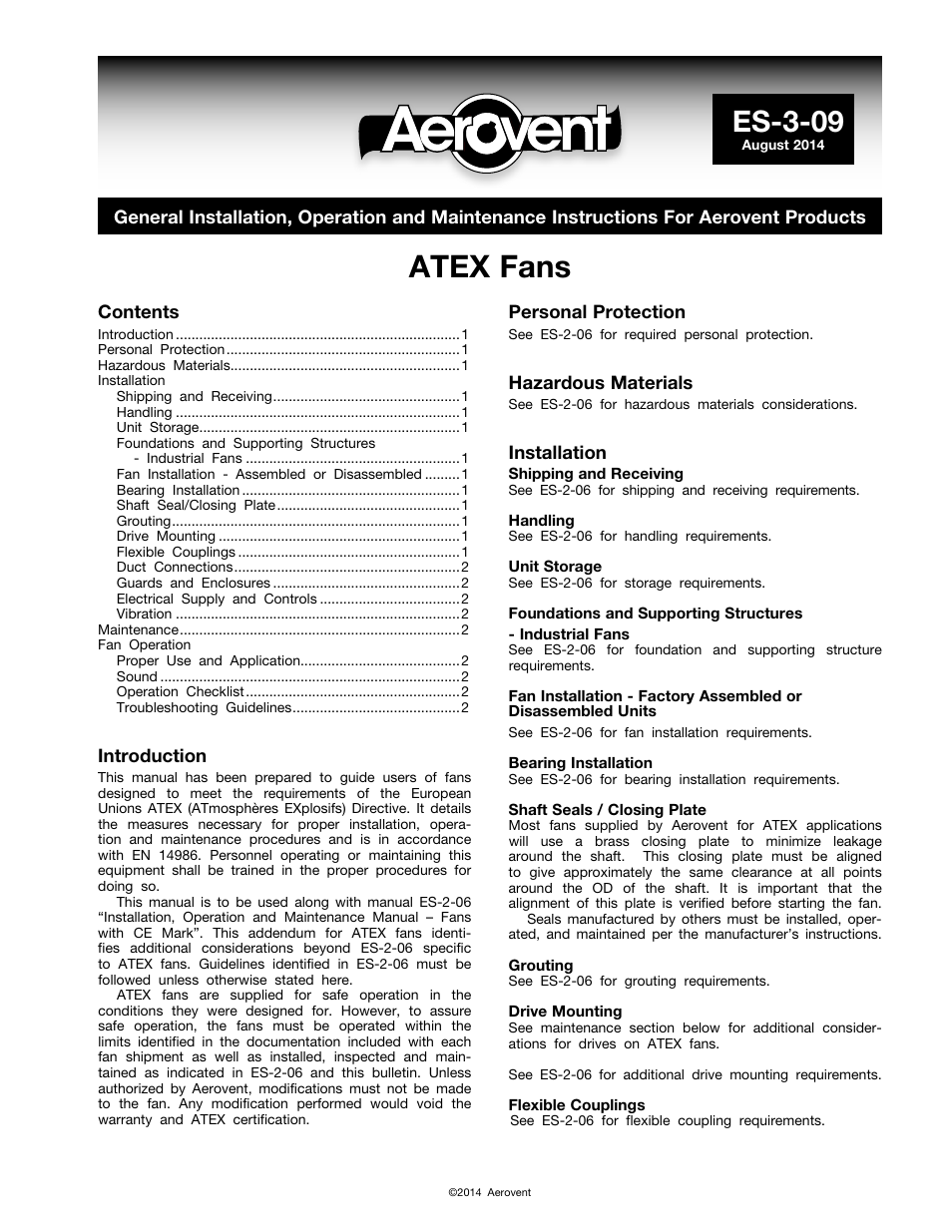 Aerovent ES-3-09 User Manual | 2 pages